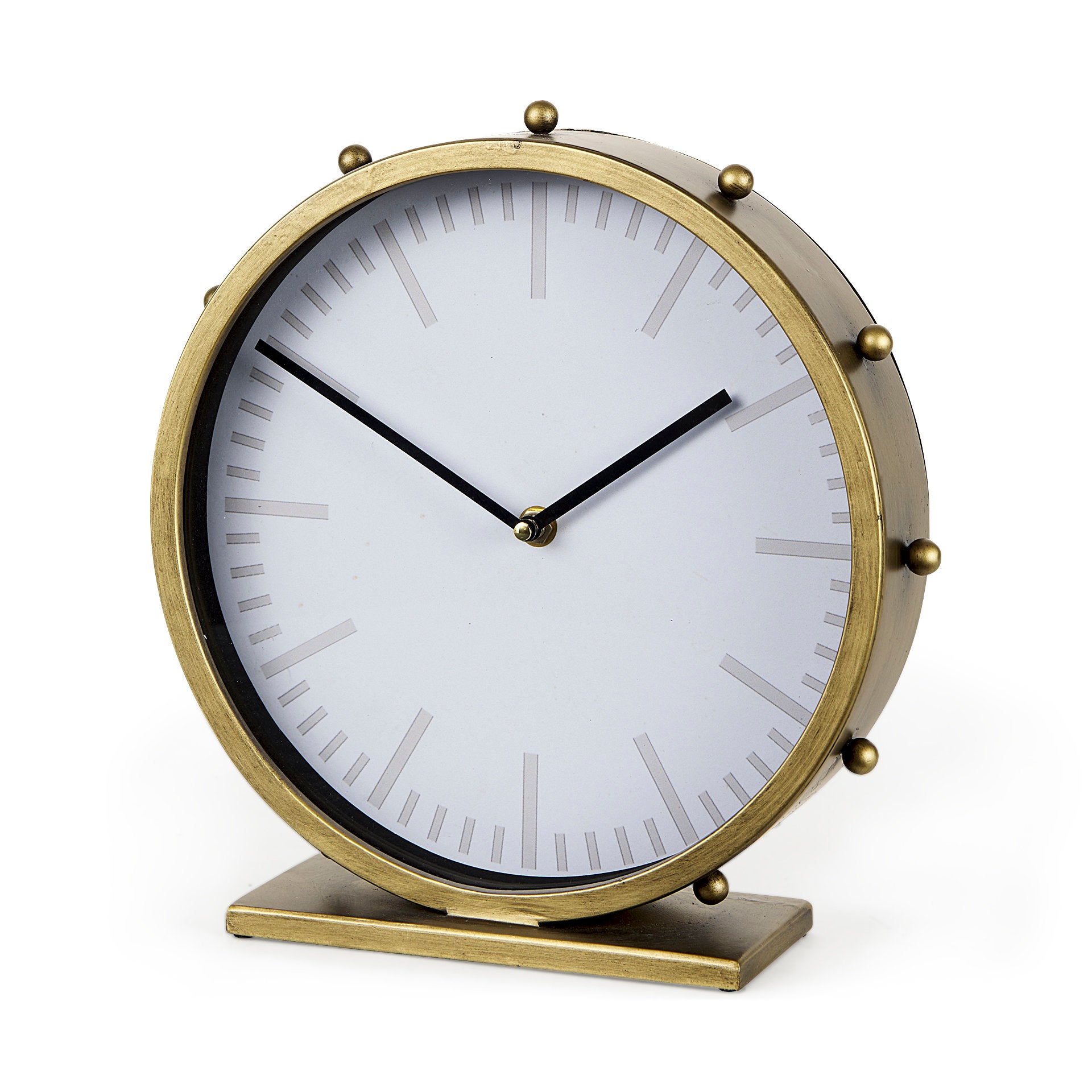 Marian 11.0L x 3.1W x 11.0H Gold Metal W/Studs Round Table Clock - Central Designs