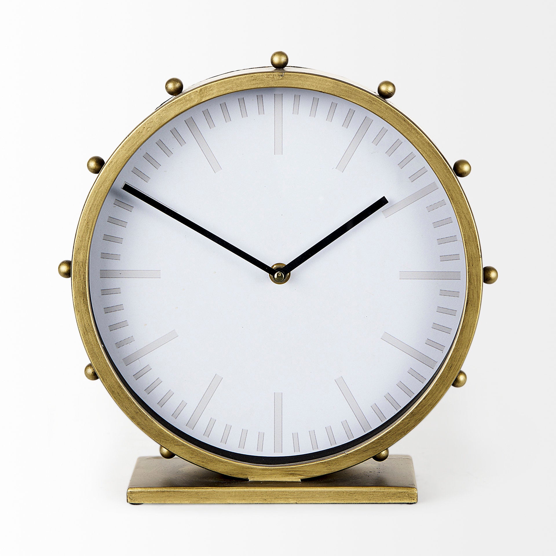 Marian 11.0L x 3.1W x 11.0H Gold Metal W/Studs Round Table Clock - Central Designs