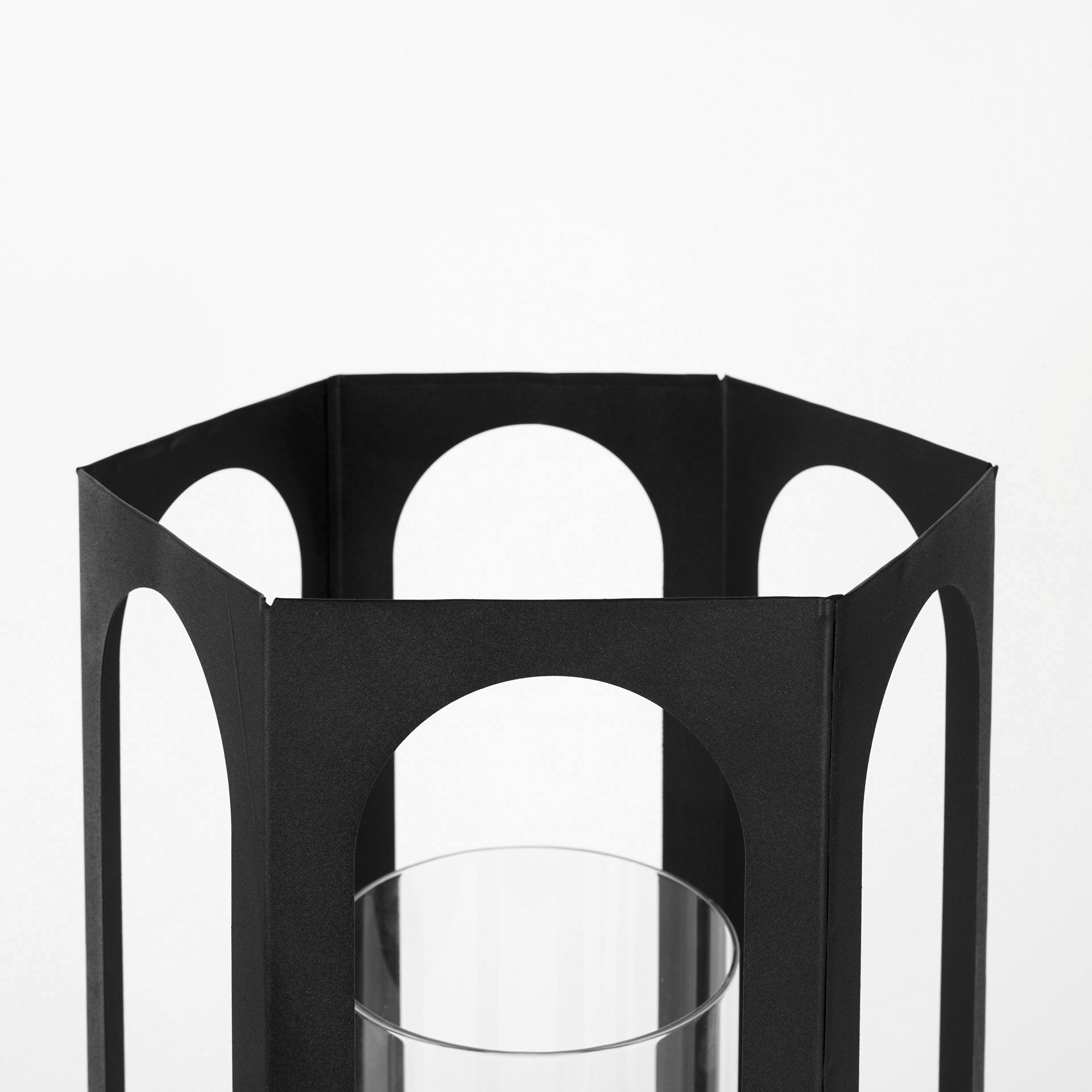 Balley 9.4L x 9.4W x 19.7H Set of Two Matte Black Metal Hexagonal Candle Holder Lanterns - Central Designs