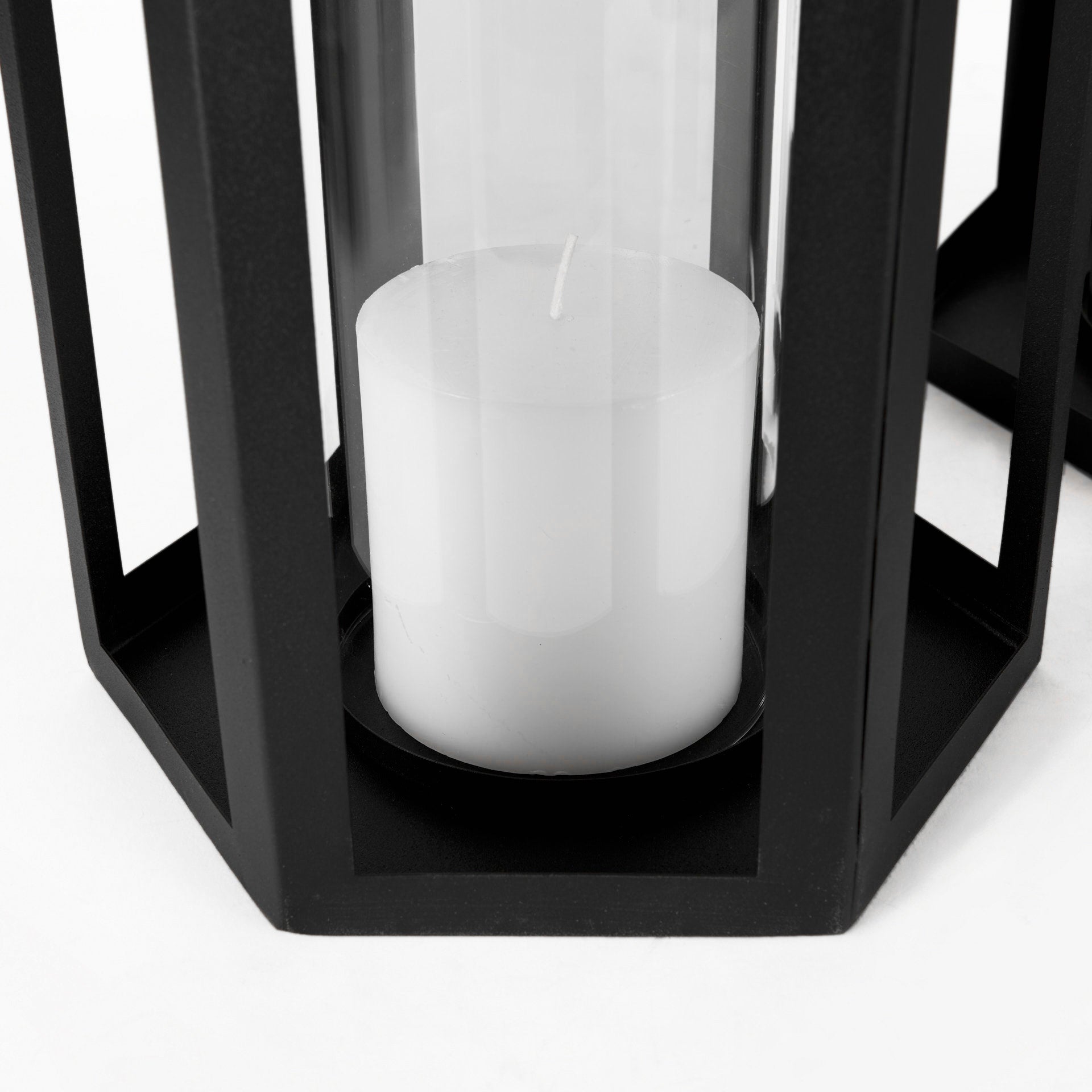 Balley 9.4L x 9.4W x 19.7H Set of Two Matte Black Metal Hexagonal Candle Holder Lanterns - Central Designs