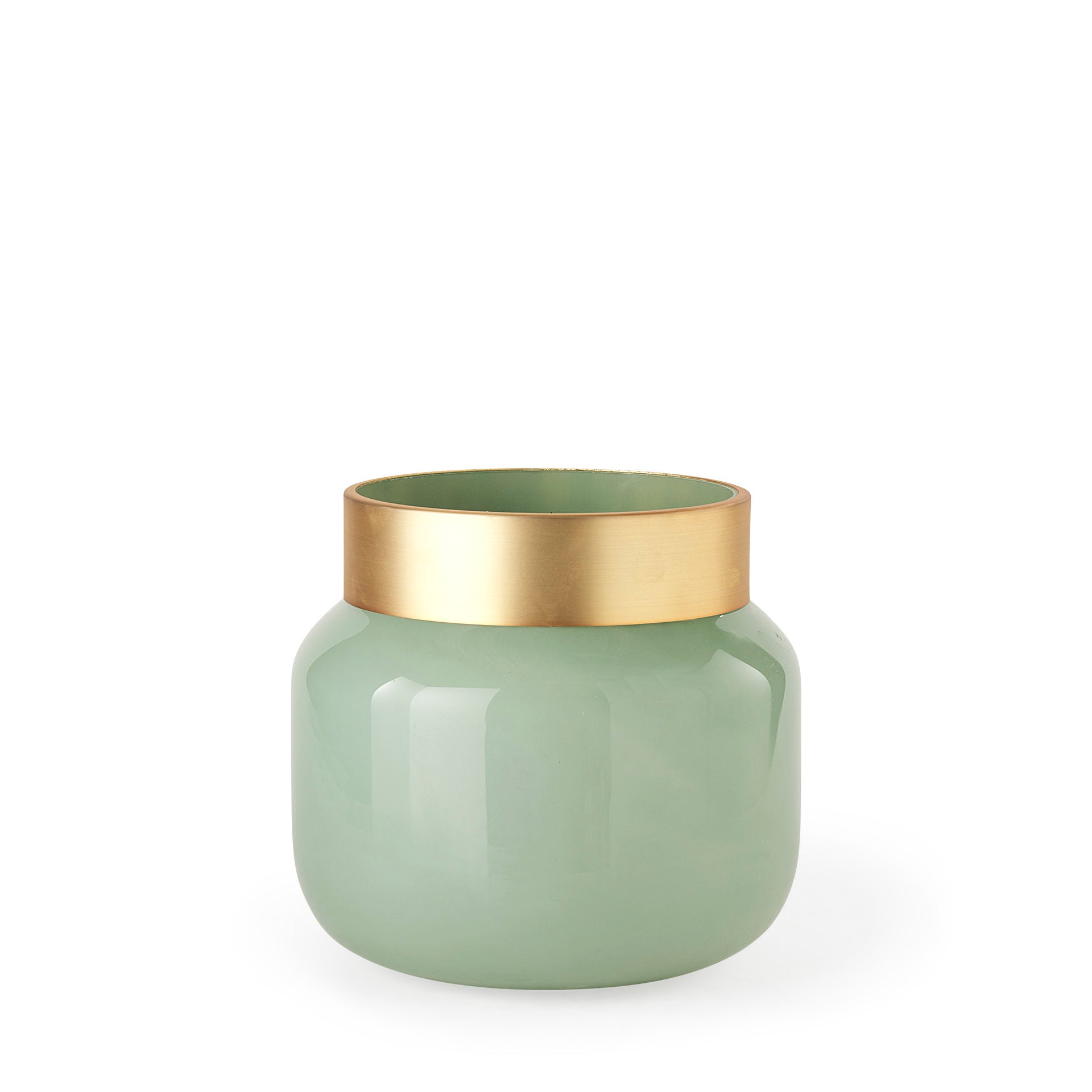 Minty 9.9L x 9.9W x 9.6H Green Glass Vase W/Matte Gold Metal Neck Cuff - Central Designs