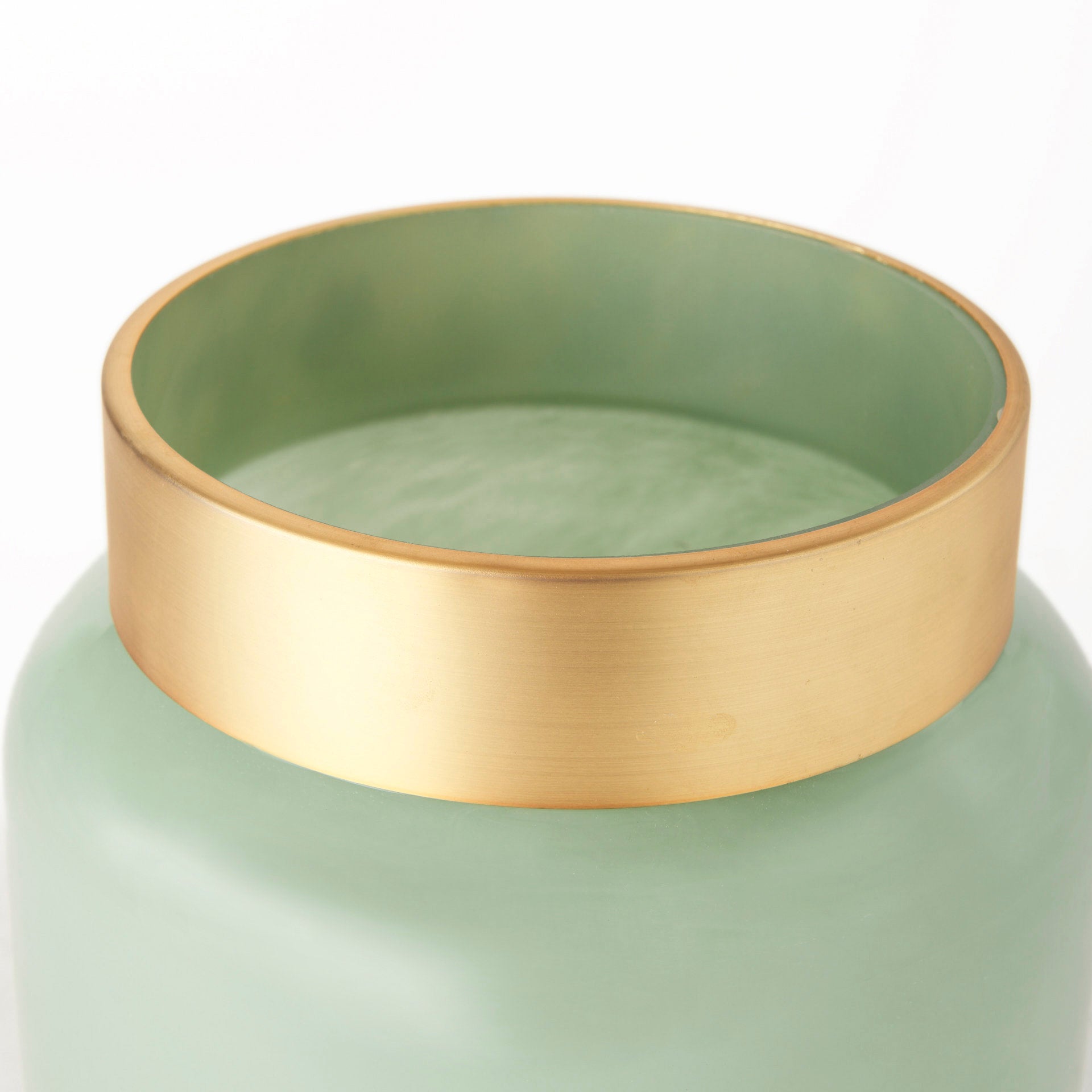 Minty 9.9L x 9.9W x 9.6H Green Glass Vase W/Matte Gold Metal Neck Cuff - Central Designs