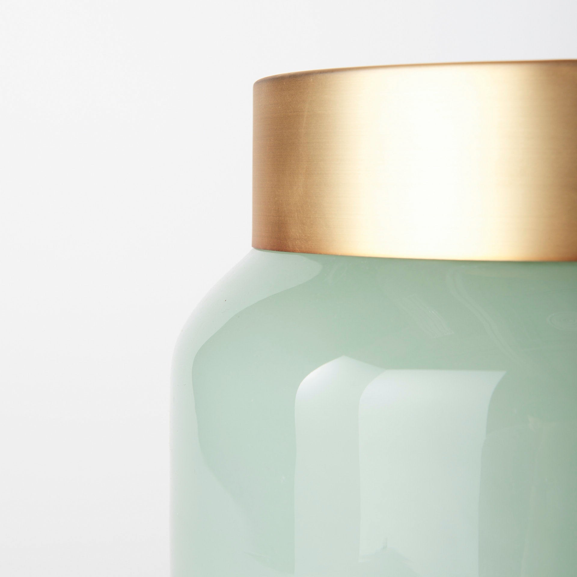 Minty 9.9L x 9.9W x 9.6H Green Glass Vase W/Matte Gold Metal Neck Cuff - Central Designs