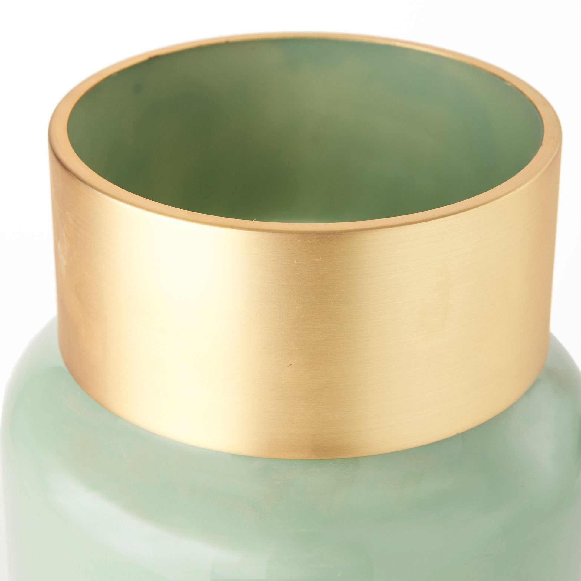 Minty Medium 8.7L x 8.7W x 12.4H Green Glass Vase W/Matte Gold Metal Neck Cuff - Central Designs