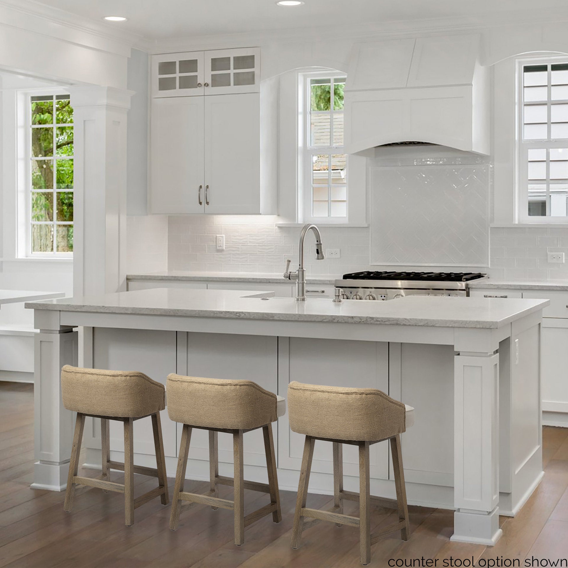 Monmouth 30.5" Seat Height Cream/Beige Fabric Seat Brown Wood Frame Bar Stool - Central Designs