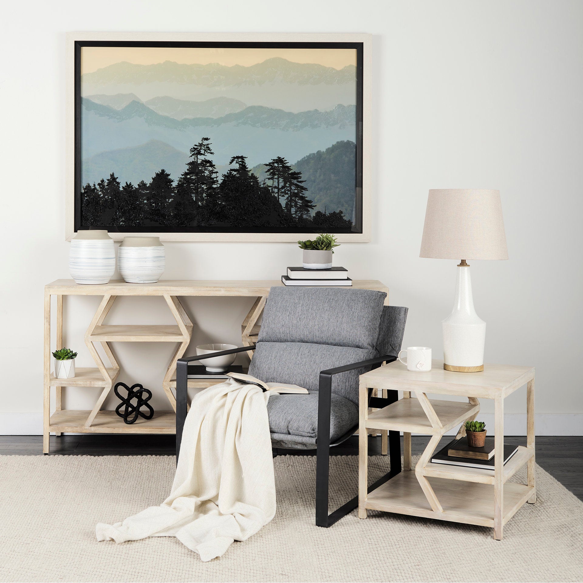 Dayton II 66L x 16W Natural Wooden Multi-Level Shelf Console Table