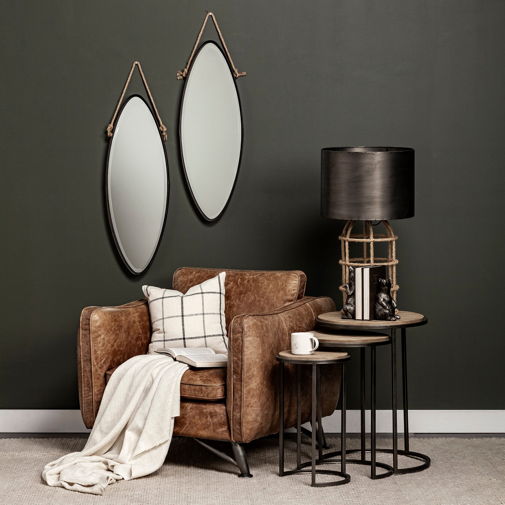Glover (Set of 3) 20L x 20W Brown Wood Round Top W/Metal Nesting Accent Tables