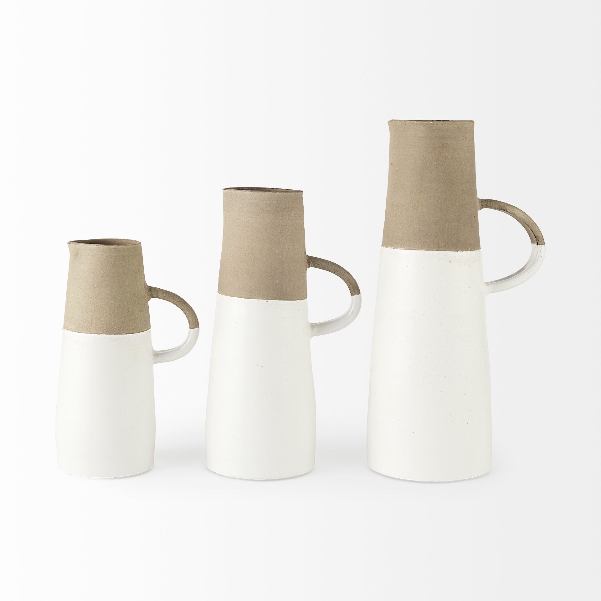 Garand Small 13H Two - Toned White Natural Ceramic Jug - Central Designs