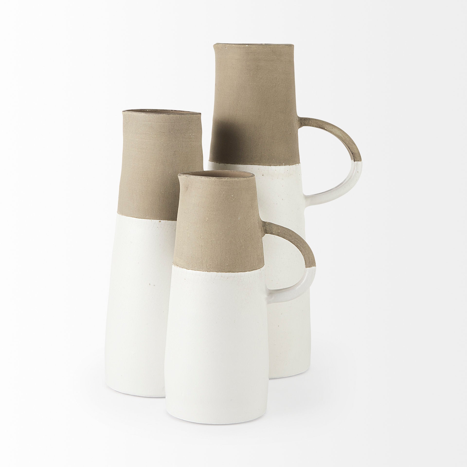 Garand Large 18.8H Two - Toned White Natural Ceramic Jug - Central Designs