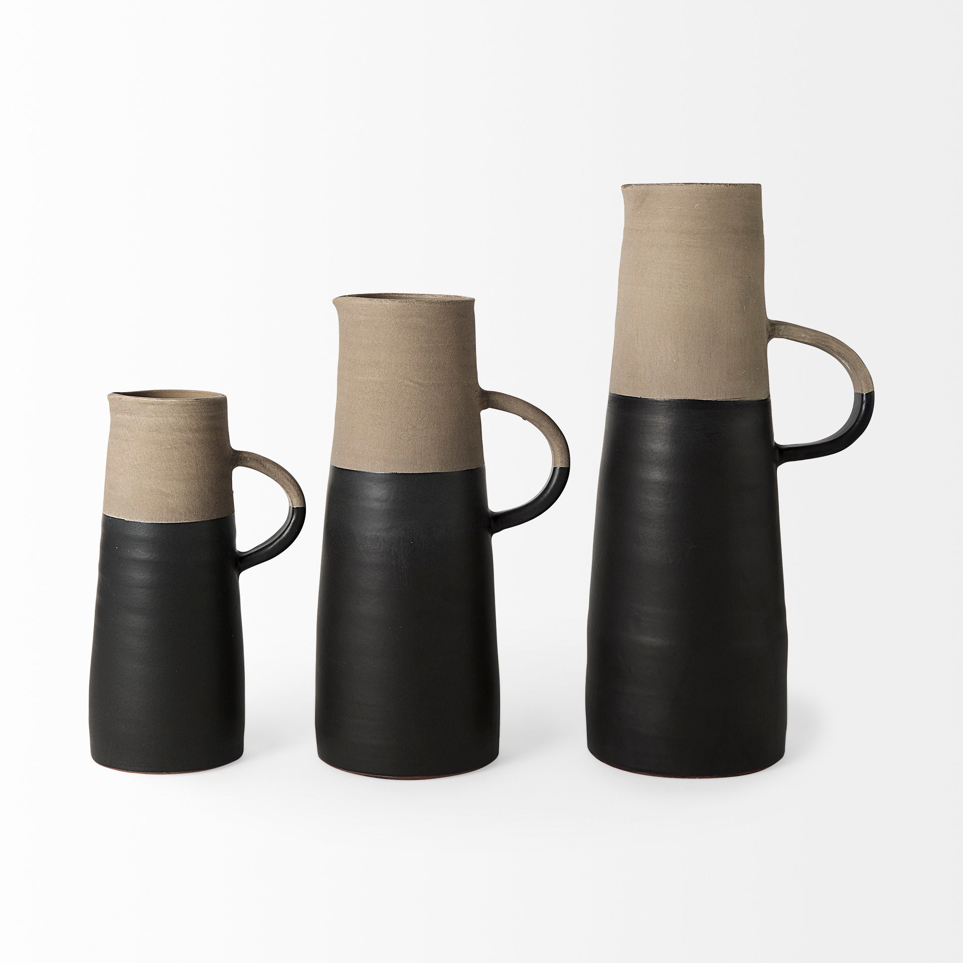 Garand Large 18.8H Two - Toned Black/Natural Ceramic Jug - Central Designs