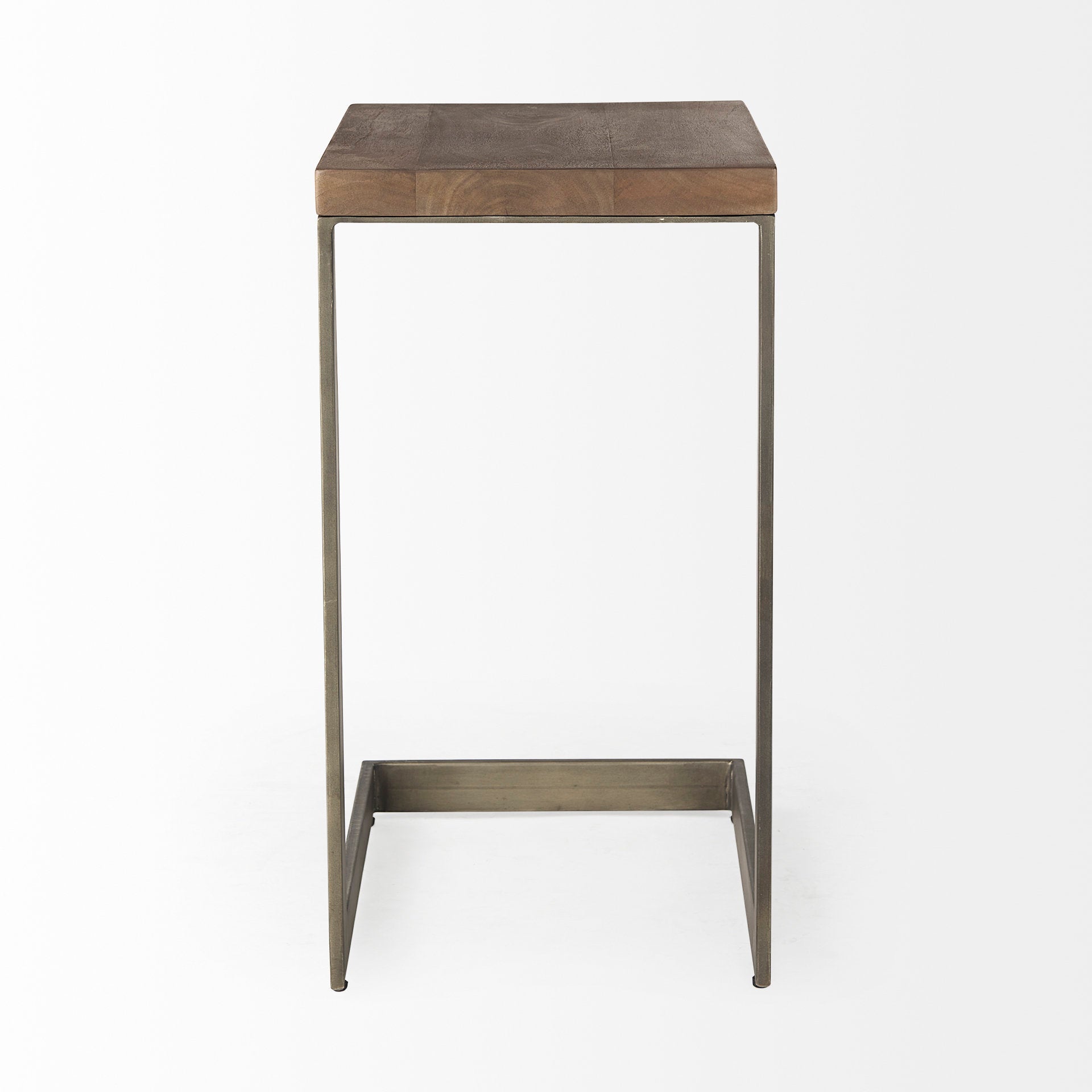 Faye 14L x 18W x 26H Medium Brown Wood W/ Antique Nickel Finished Metal Base C Side Table - Central Designs