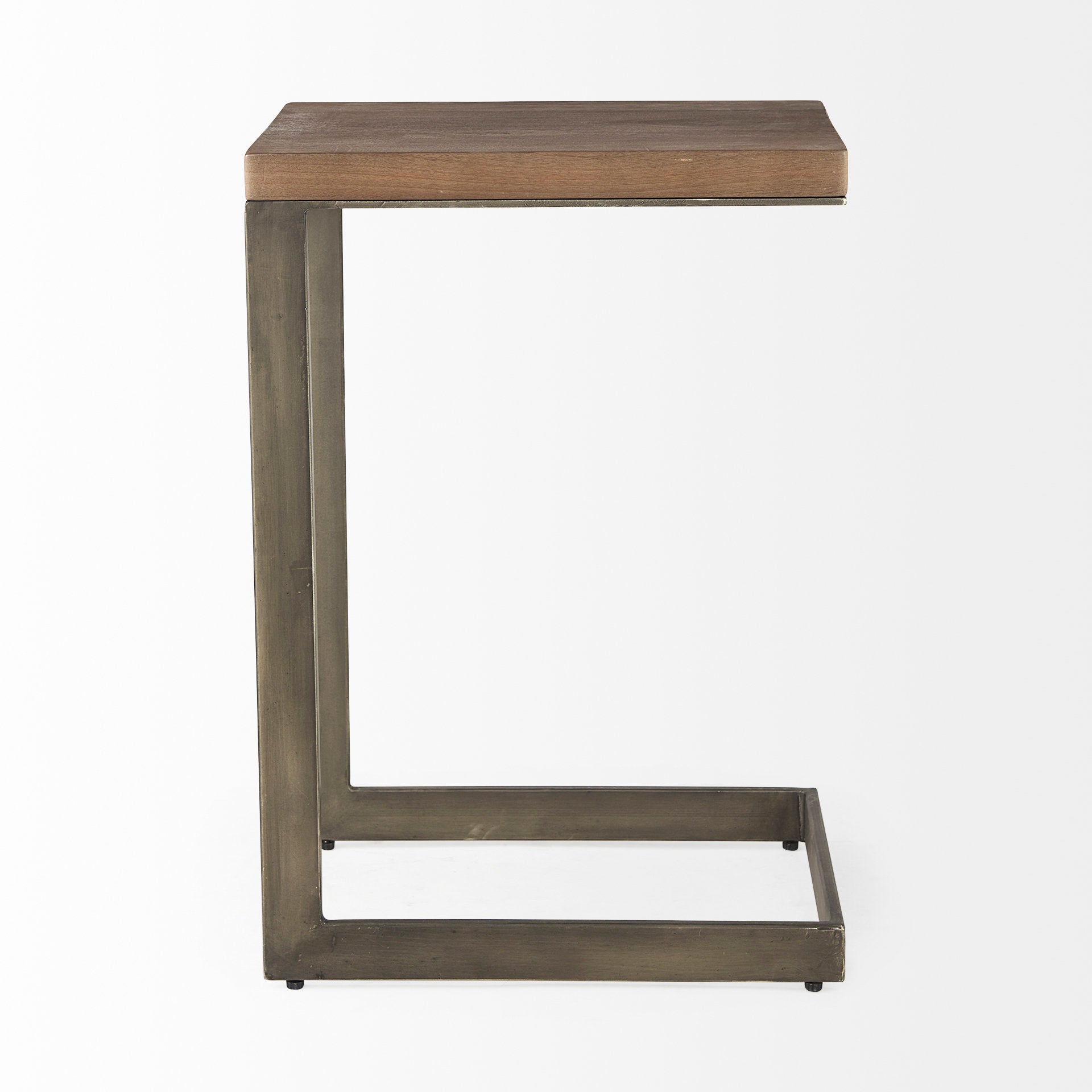 Faye 14L x 18W x 26H Medium Brown Wood W/ Antique Nickel Finished Metal Base C Side Table - Central Designs