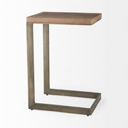 Faye 14L x 18W x 26H Medium Brown Wood W/ Antique Nickel Finished Metal Base C Side Table - Central Designs