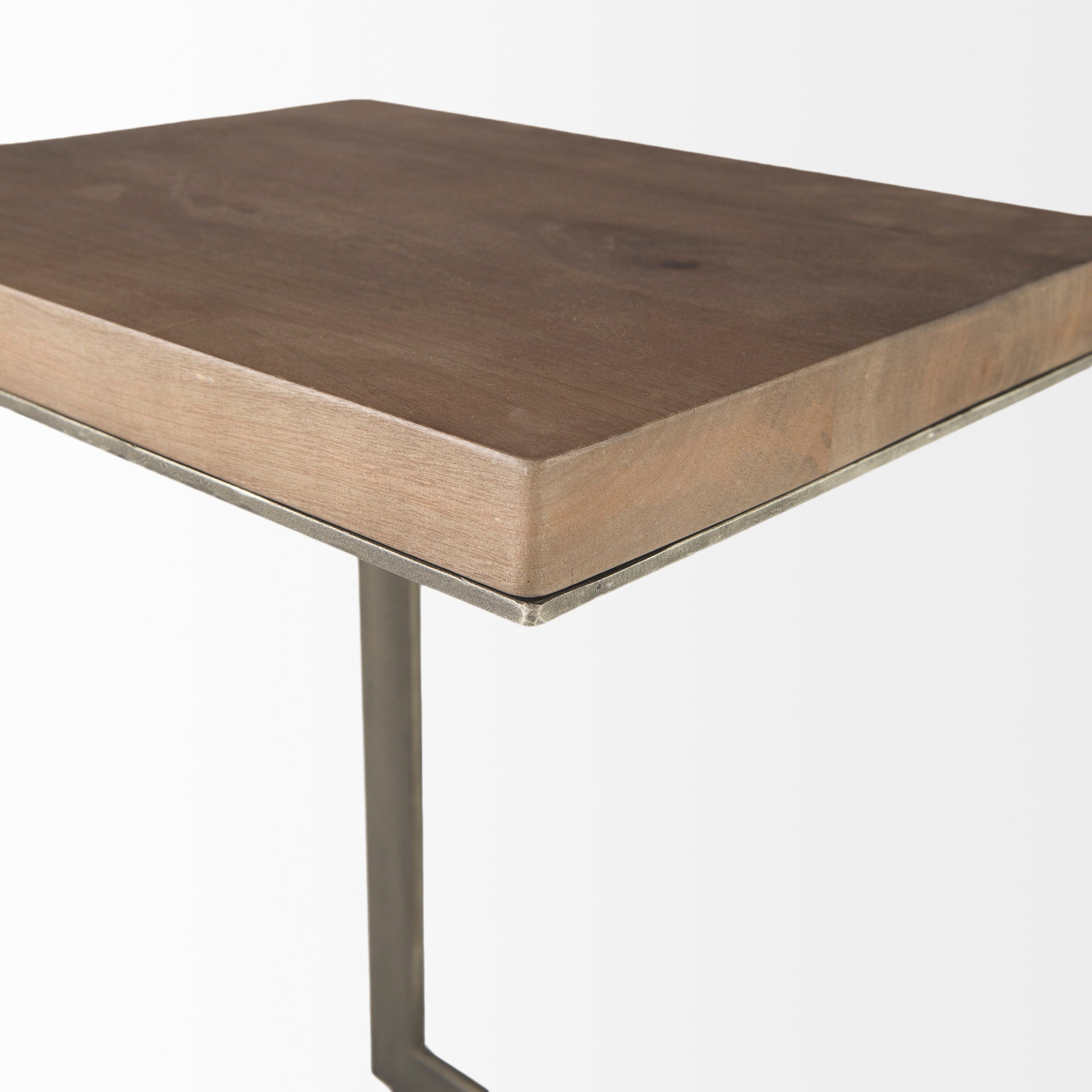 Faye 14L x 18W x 26H Medium Brown Wood W/ Antique Nickel Finished Metal Base C Side Table - Central Designs
