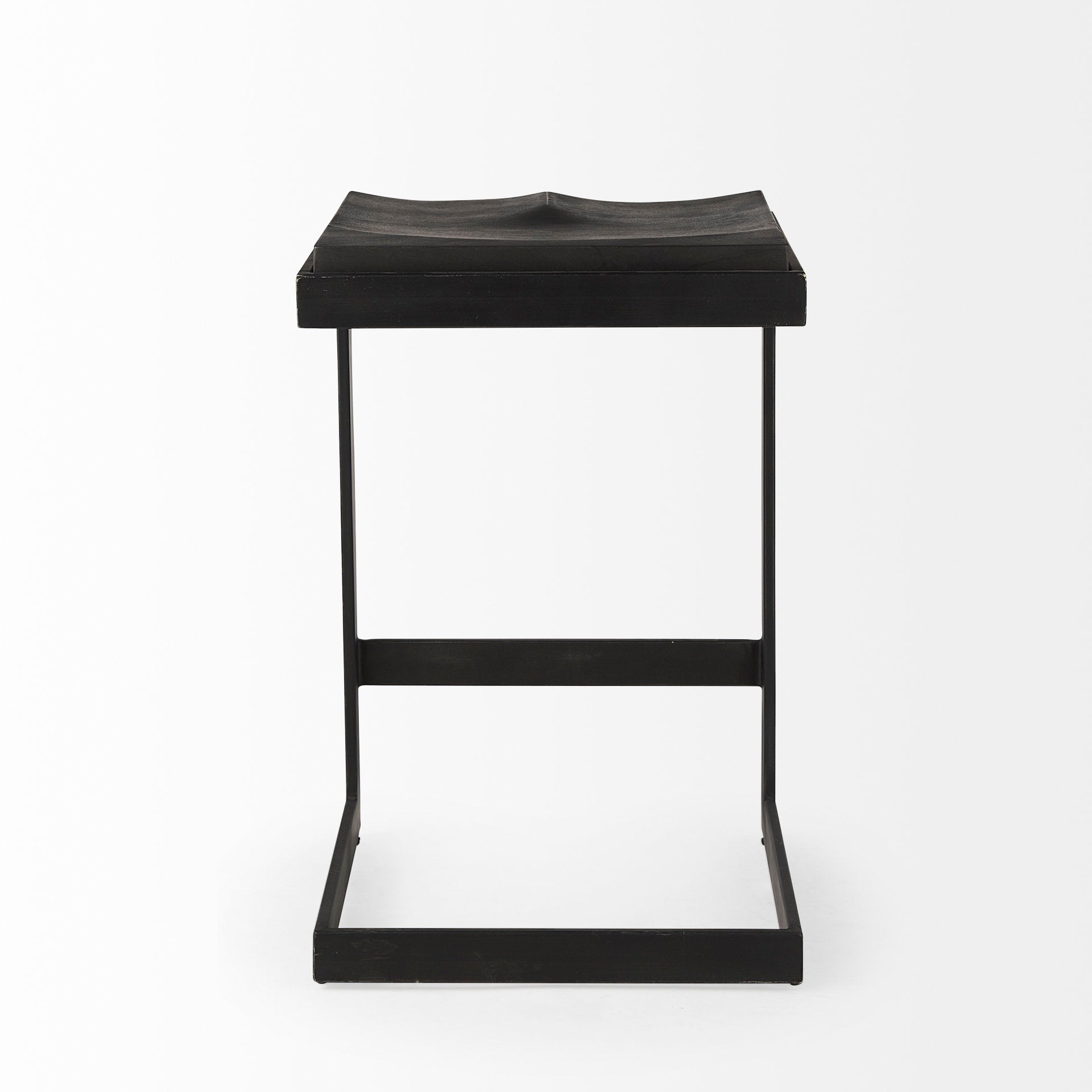Kiran 17L x 17W x 26H Black Wood W/ Black Metal Base C - Shape Counter Stool - Central Designs