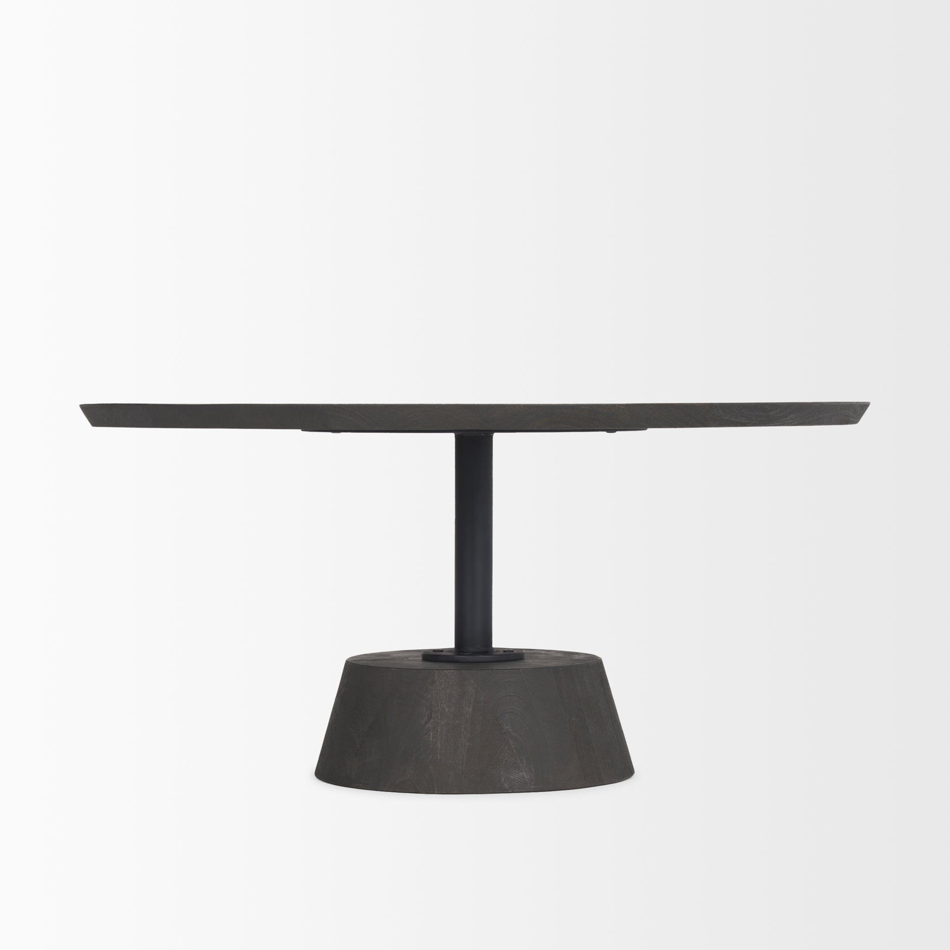 Maxwell 34L x 34W x 16H Dark Brown Wood W/ Black Metal Pedestal Base Round Coffee Table - Central Designs