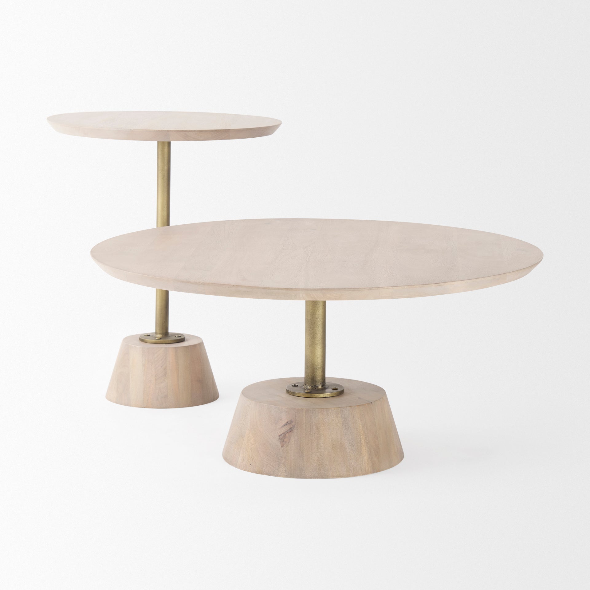 Maxwell 20" Round Light Brown Wood w/ Gold Metal Pedestal Side Table - Central Designs