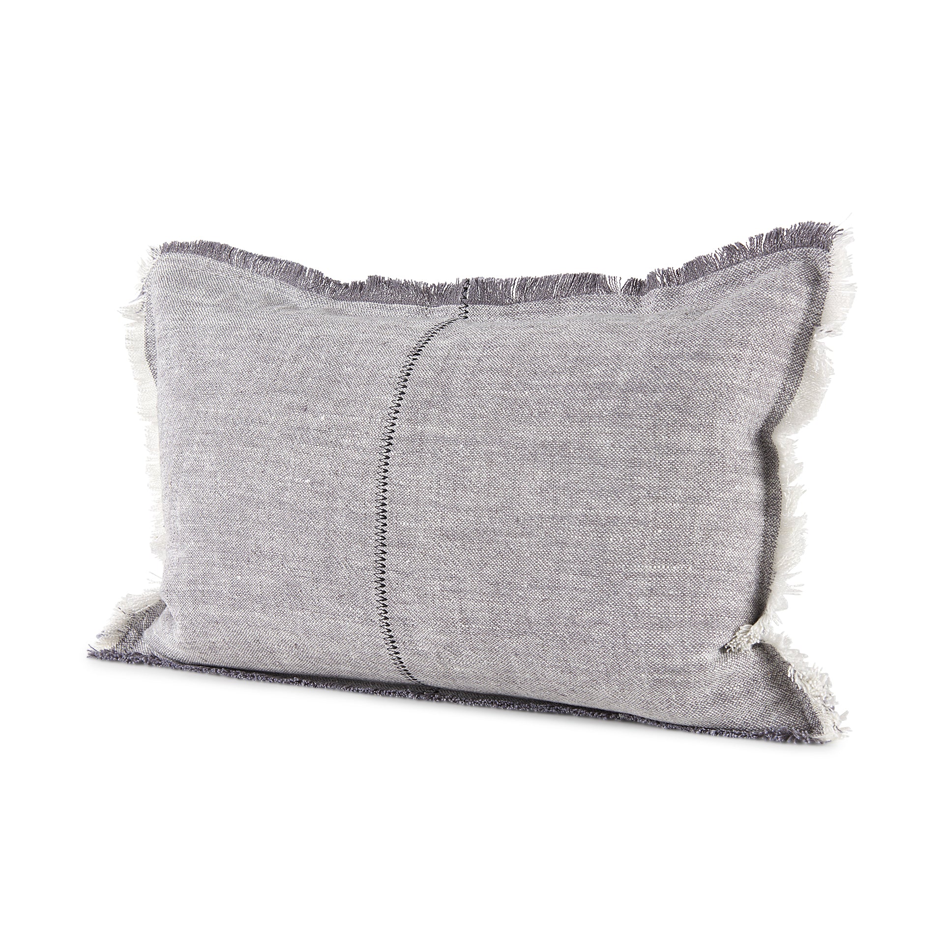 Thais 13L x 21W Gray Fabric Fringed Decorative Pillow Cover - Central Designs