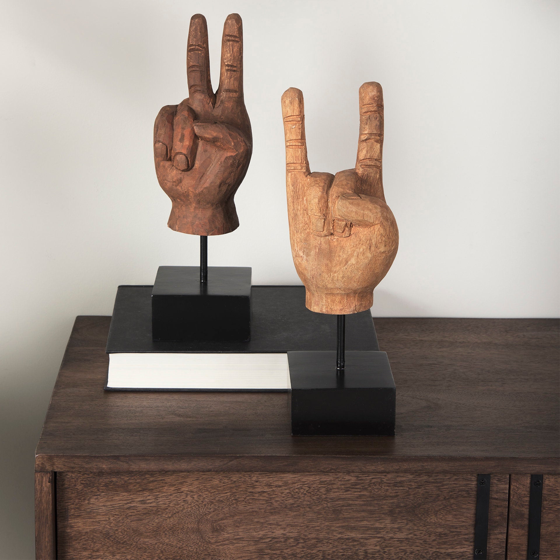Saxum 4L x 4W Natural Wooden Carved Hang Loose Hand - Central Designs