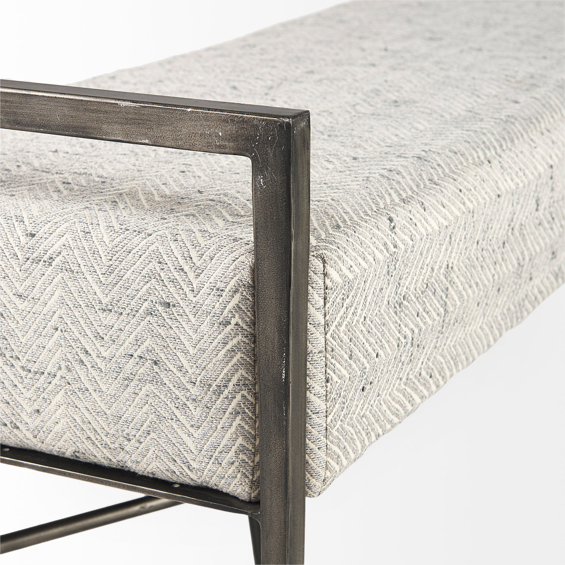 Charlotte 55.0L Gray Herringbone Fabric Seat w/ Antique Nickel Metal Frame Bench - Central Designs