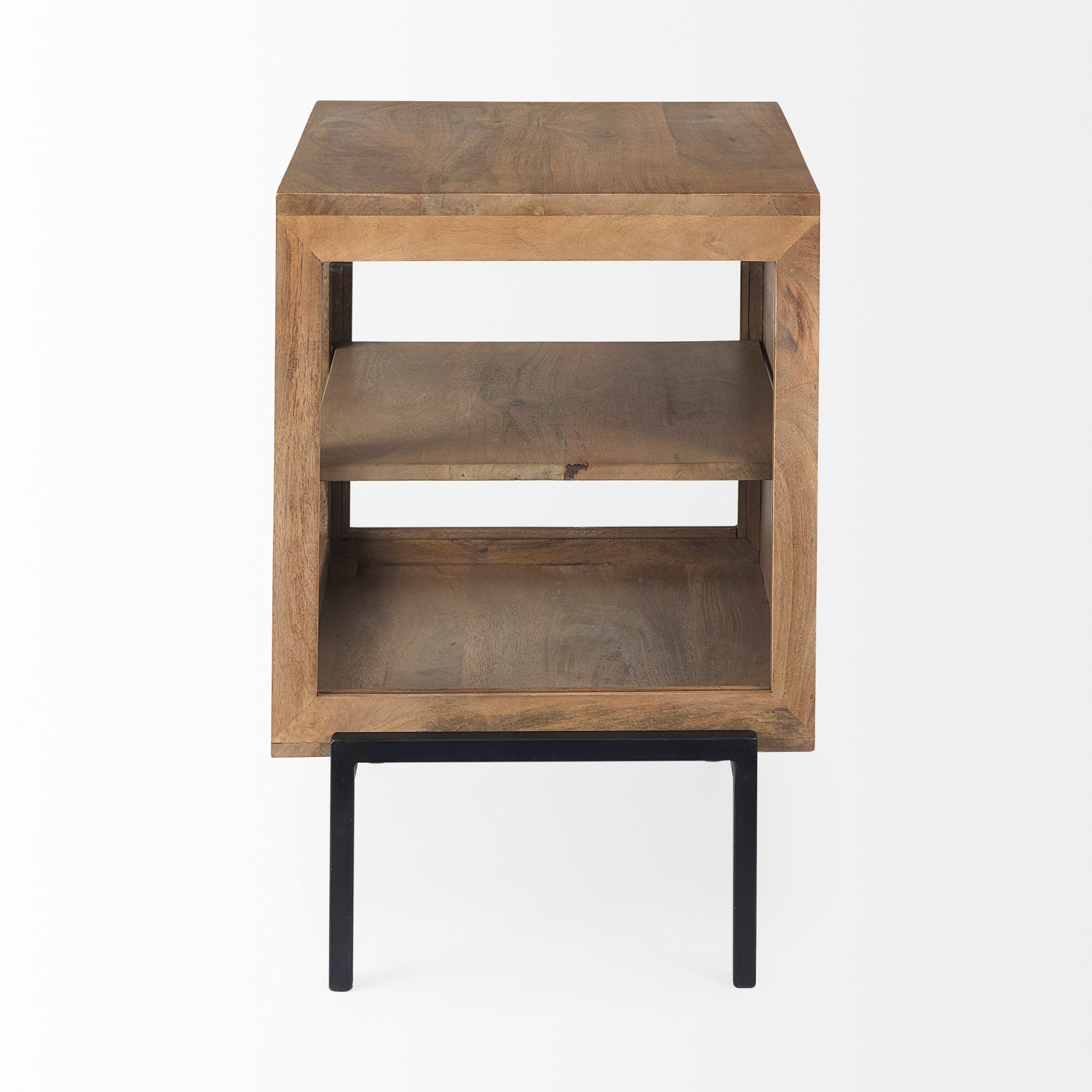 Arelius 20L x 18W x 26H Light Brown Wood W/ Black Metal Frame End/Side Table - Central Designs