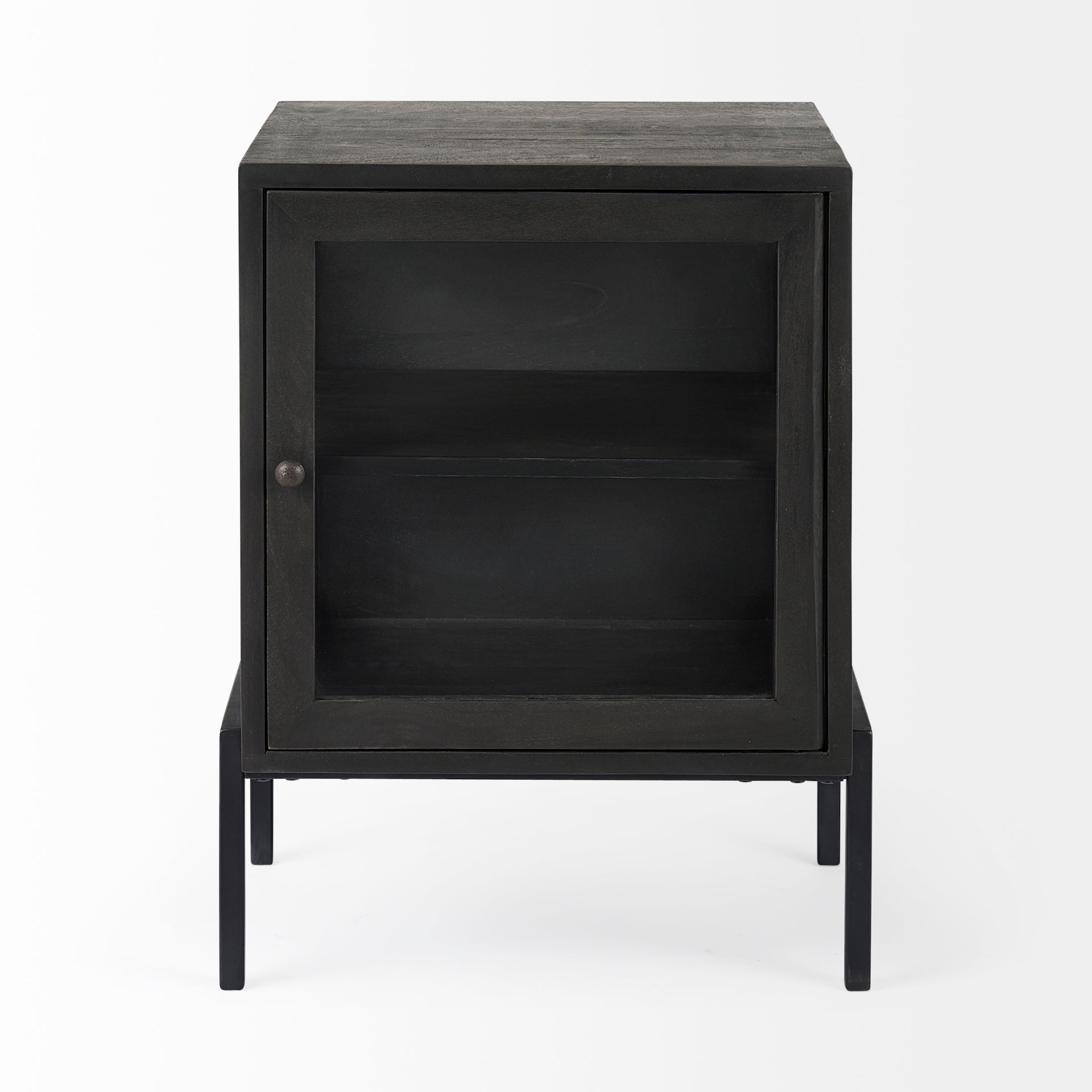 Arelius 20L x 18W x 26H Black - Brown Wood W/ Black Metal Frame End/Side Table - Central Designs