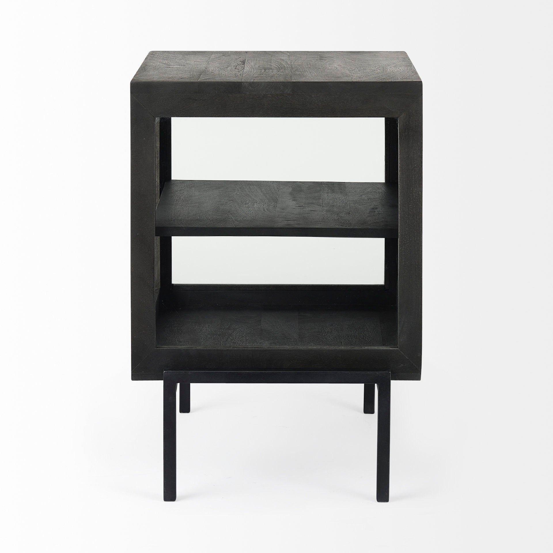 Arelius 20L x 18W x 26H Black - Brown Wood W/ Black Metal Frame End/Side Table - Central Designs