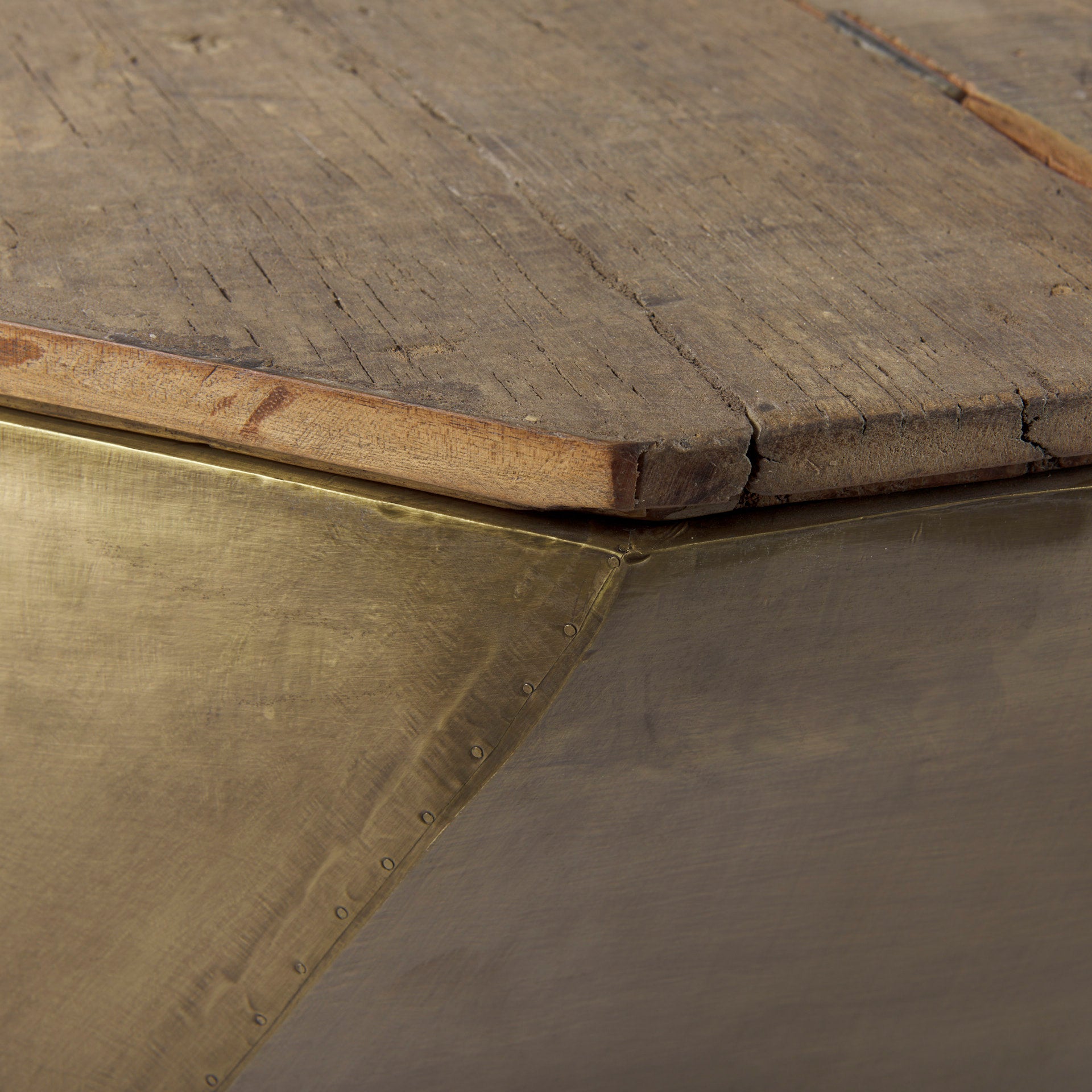 Esagono Octagonal Gold Metal - Clad Reclaimed Wood Coffee Table w/ Storage - Central Designs