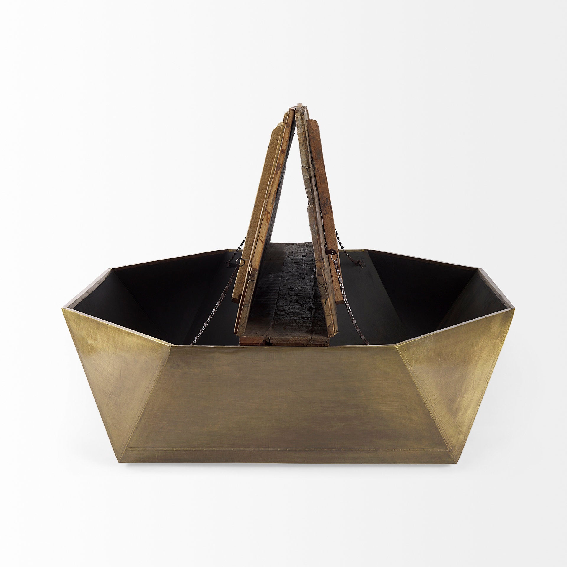 Esagono Octagonal Gold Metal - Clad Reclaimed Wood Coffee Table w/ Storage - Central Designs