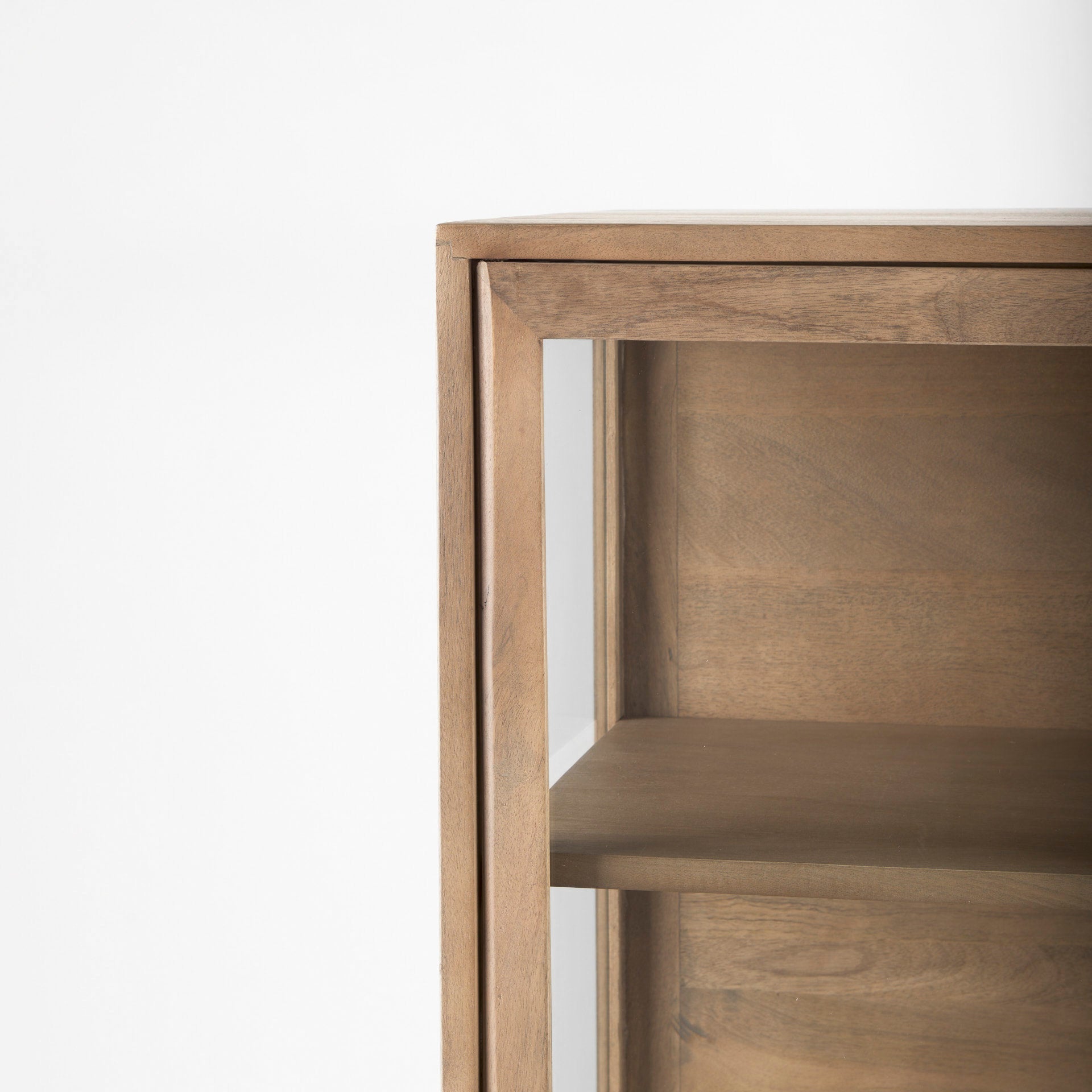Arelius 36L x 18W x 63H Light Brown Wood W/ Black Metal Base Display Cabinet - Central Designs