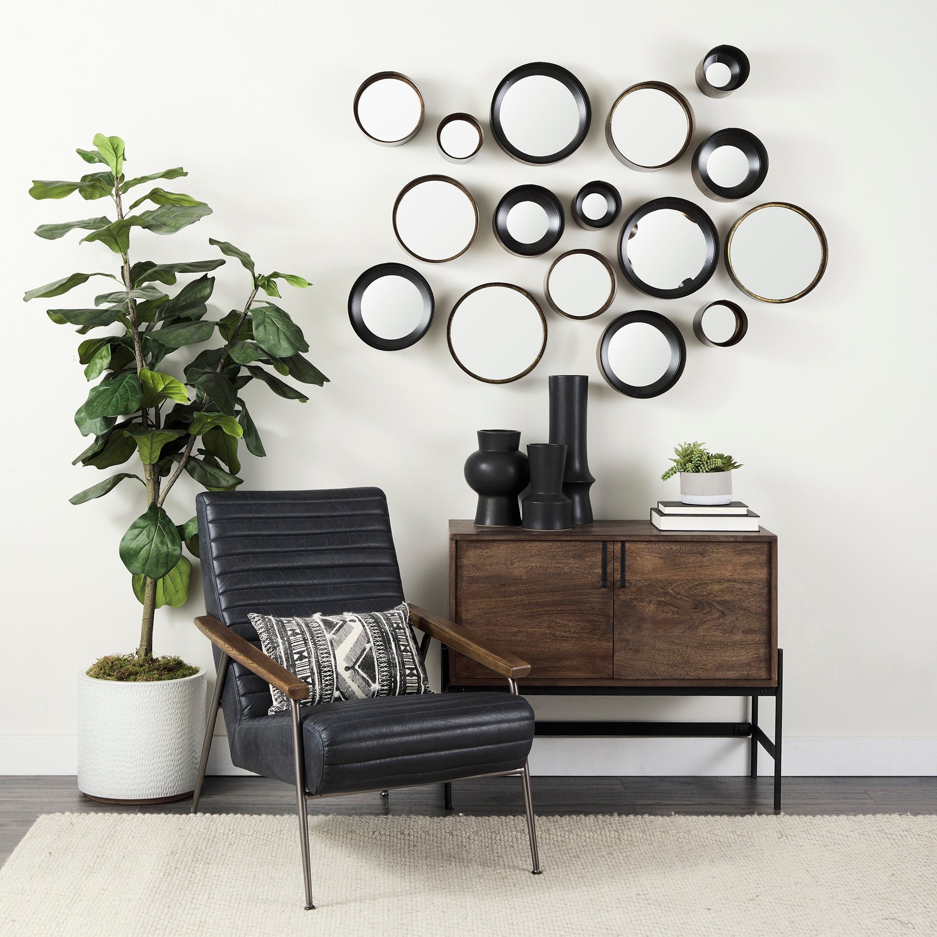 Glenn 38L x 16W x 30H Dark Brown Wood w/ Black Iron Frame, 2 Door Accent Cabinet - Central Designs