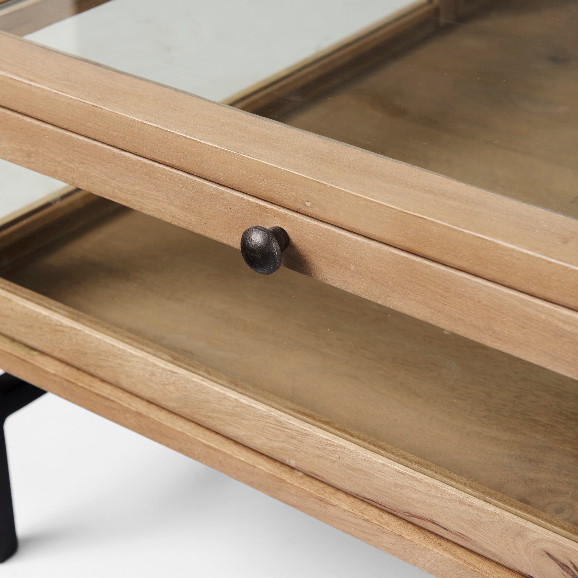 Arelius 42" Square Glass - Top Light Brown w/ Black Metal Base Display Coffee Table - Central Designs