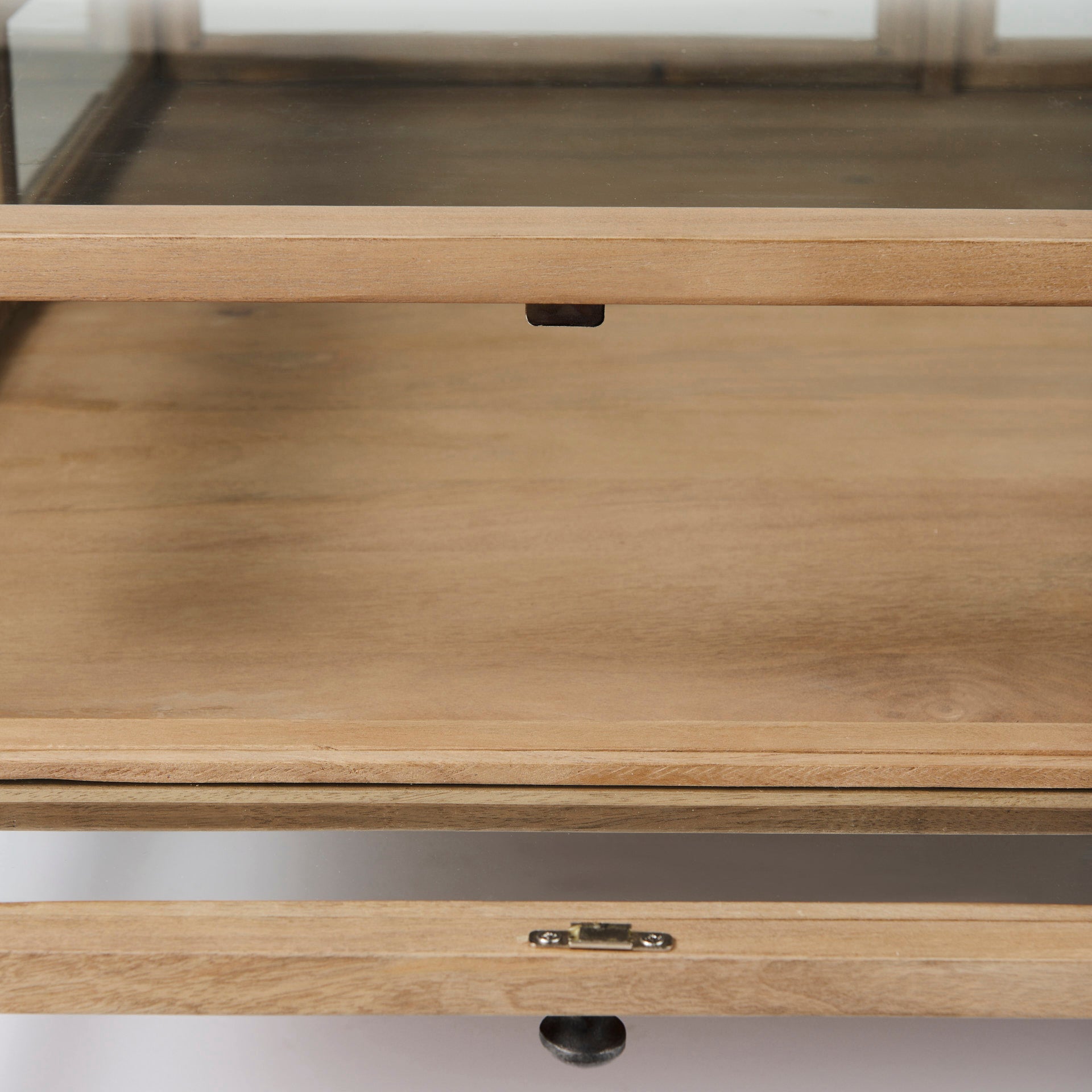 Arelius 42" Square Glass - Top Light Brown w/ Black Metal Base Display Coffee Table - Central Designs