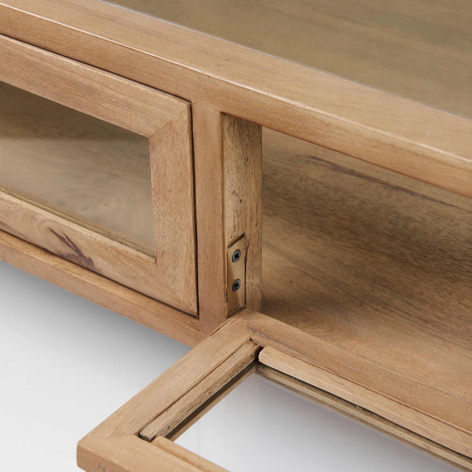 Arelius 42" Square Glass - Top Light Brown w/ Black Metal Base Display Coffee Table - Central Designs