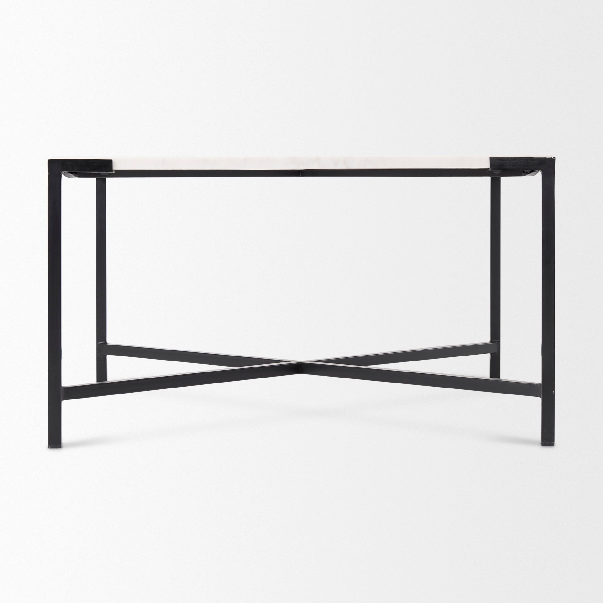 Lucas 30x30 White Marble Top Black Metal Base Coffee Table