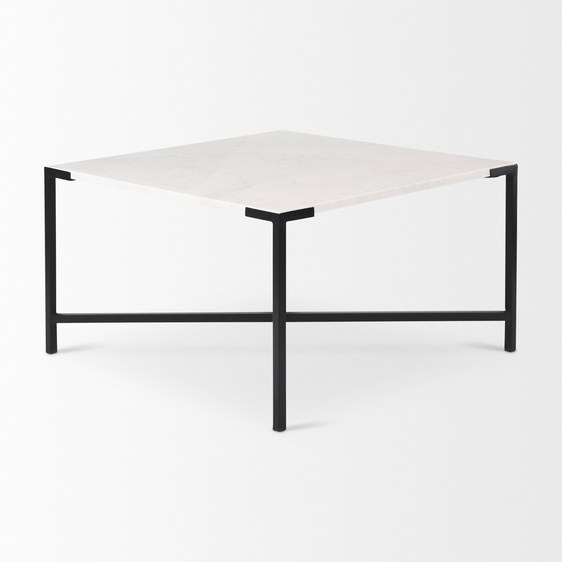 Lucas 30x30 White Marble Top Black Metal Base Coffee Table
