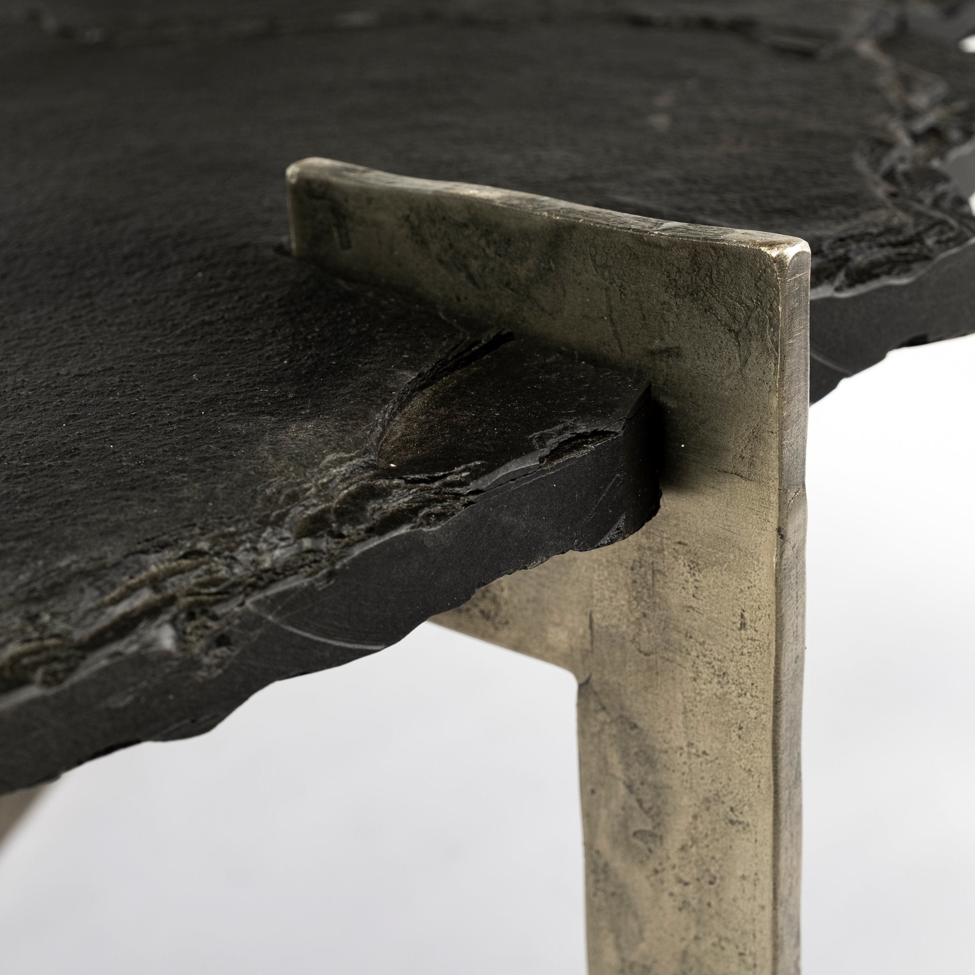 Shale 37" Irregular Live - Edge Black Slate w/Flat Iron Base Coffee Table - Central Designs