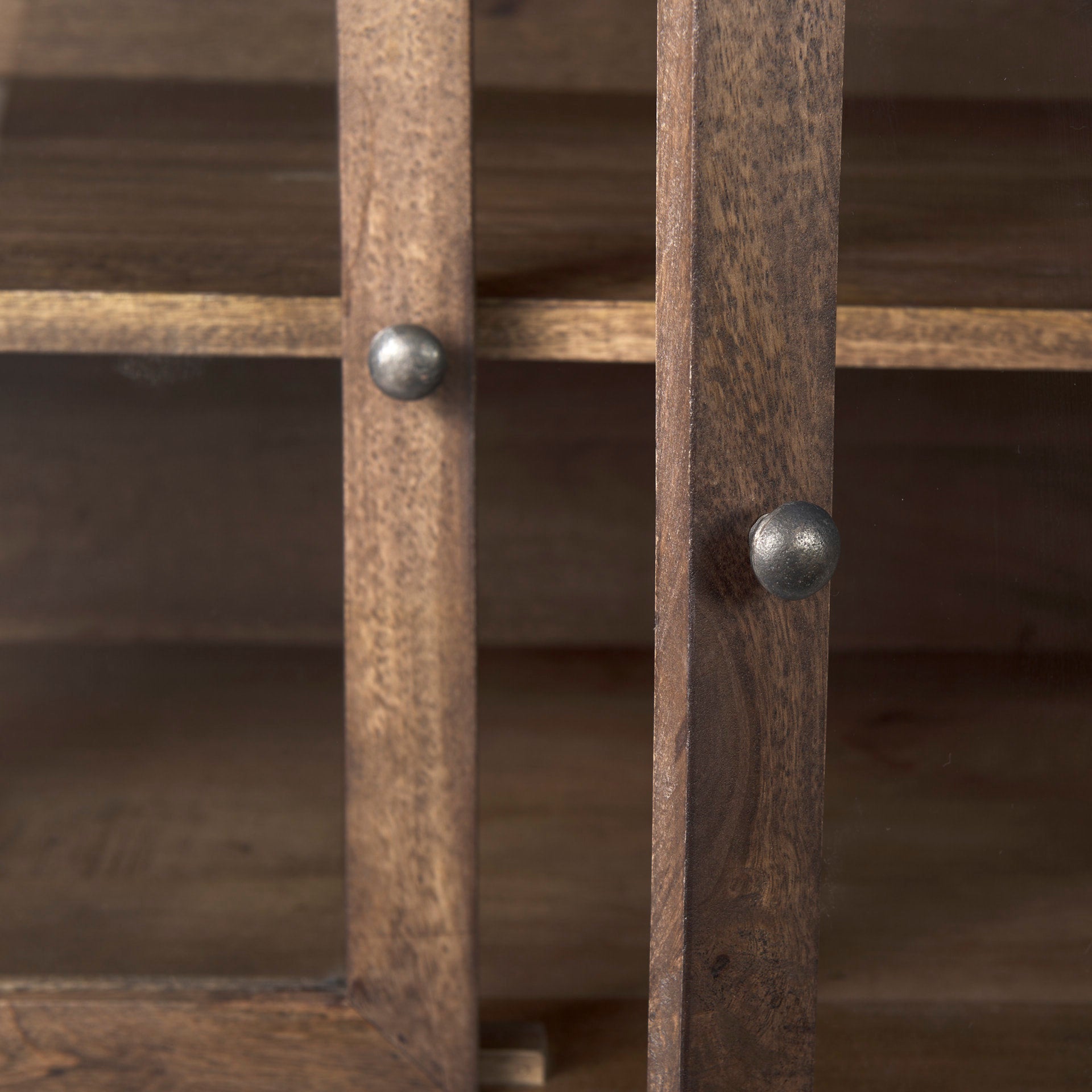 Arelius 70L x 18W x 32H Medium Brown, Black Metal Base w/ 4 Glass Door Cabinets Sideboard - Central Designs