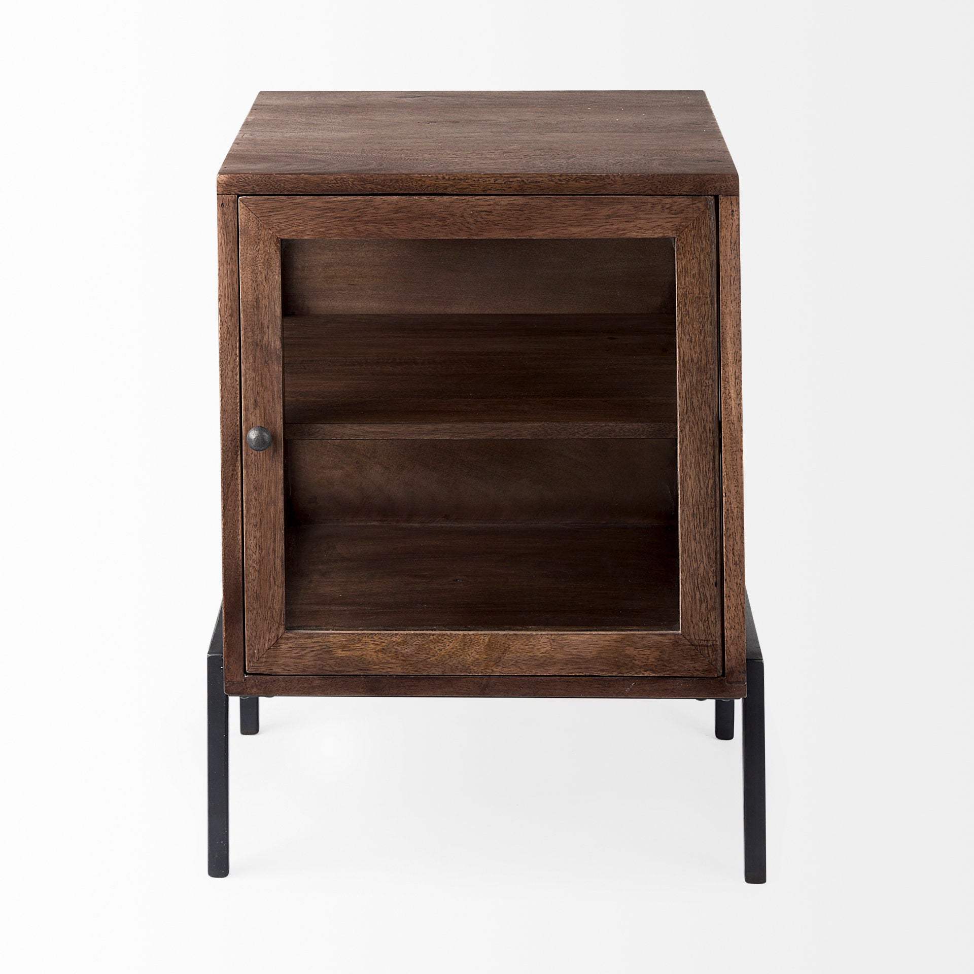 Arelius 20L x 18W x 26H Medium Brown Wood W/ Black Metal Frame End/Side Table - Central Designs