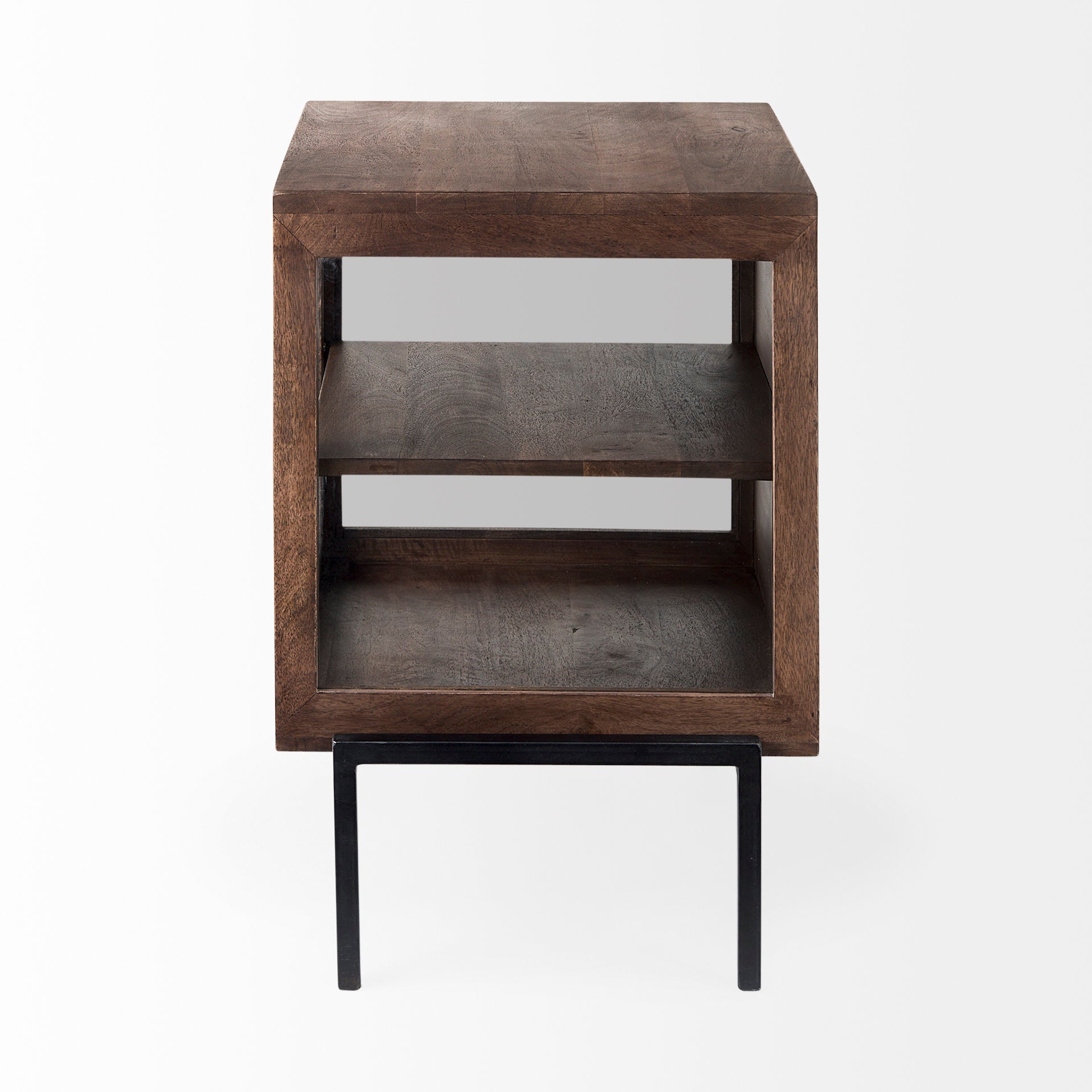 Arelius 20L x 18W x 26H Medium Brown Wood W/ Black Metal Frame End/Side Table - Central Designs