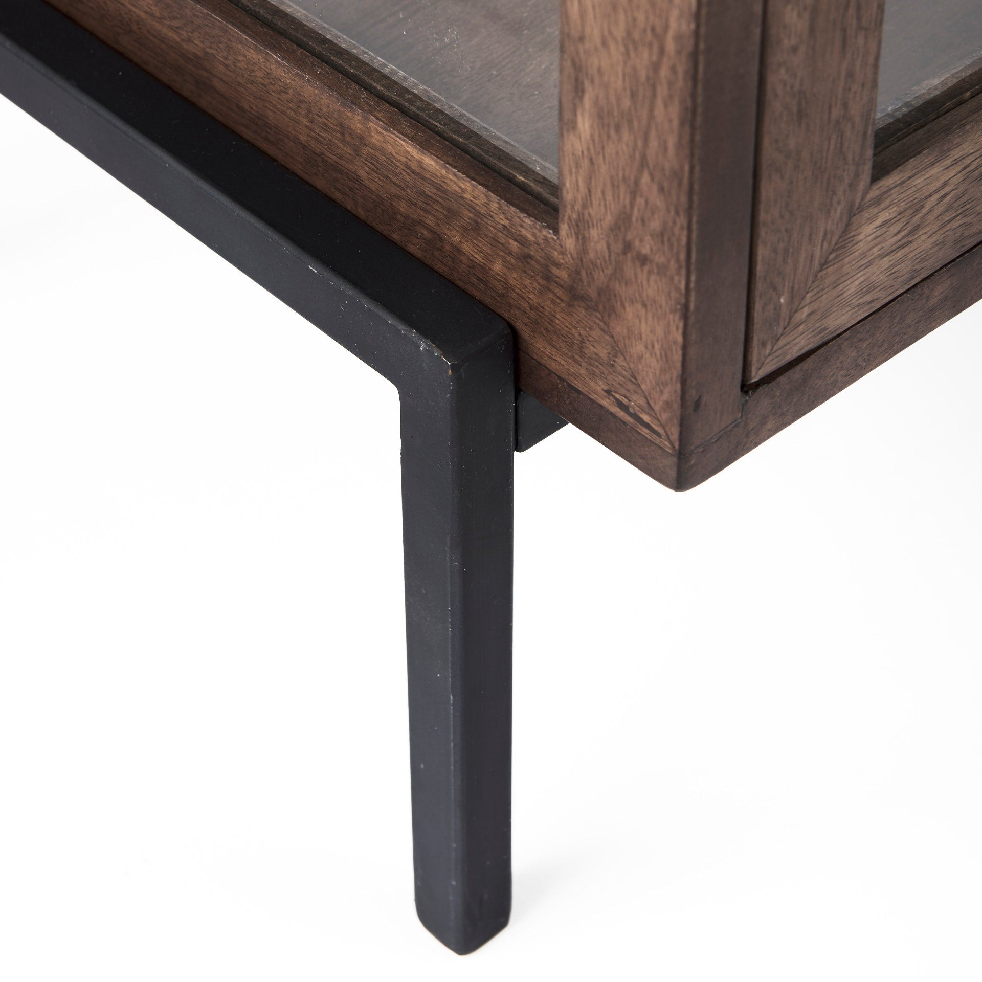 Arelius 20L x 18W x 26H Medium Brown Wood W/ Black Metal Frame End/Side Table - Central Designs