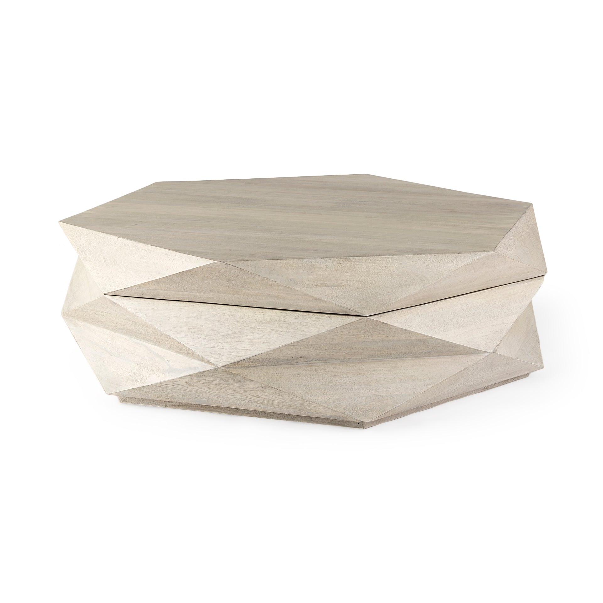Arreto Natural Solid Wood Hexagonal Storage Coffee Table - Central Designs
