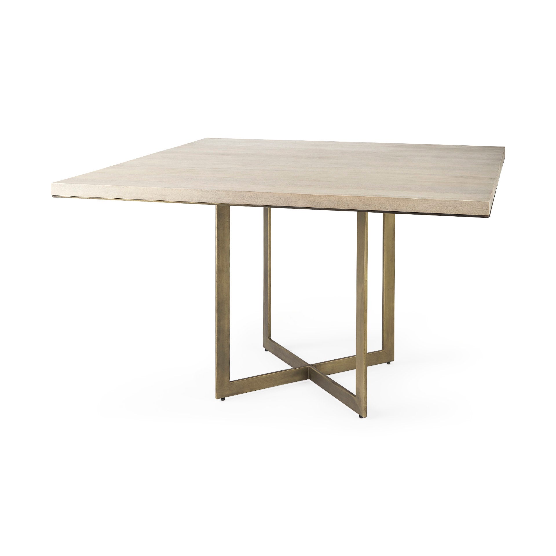 Faye I 48L x 48W x 30H Beige Finished Wood W/Gold Metal Base Square Dining Table - Central Designs