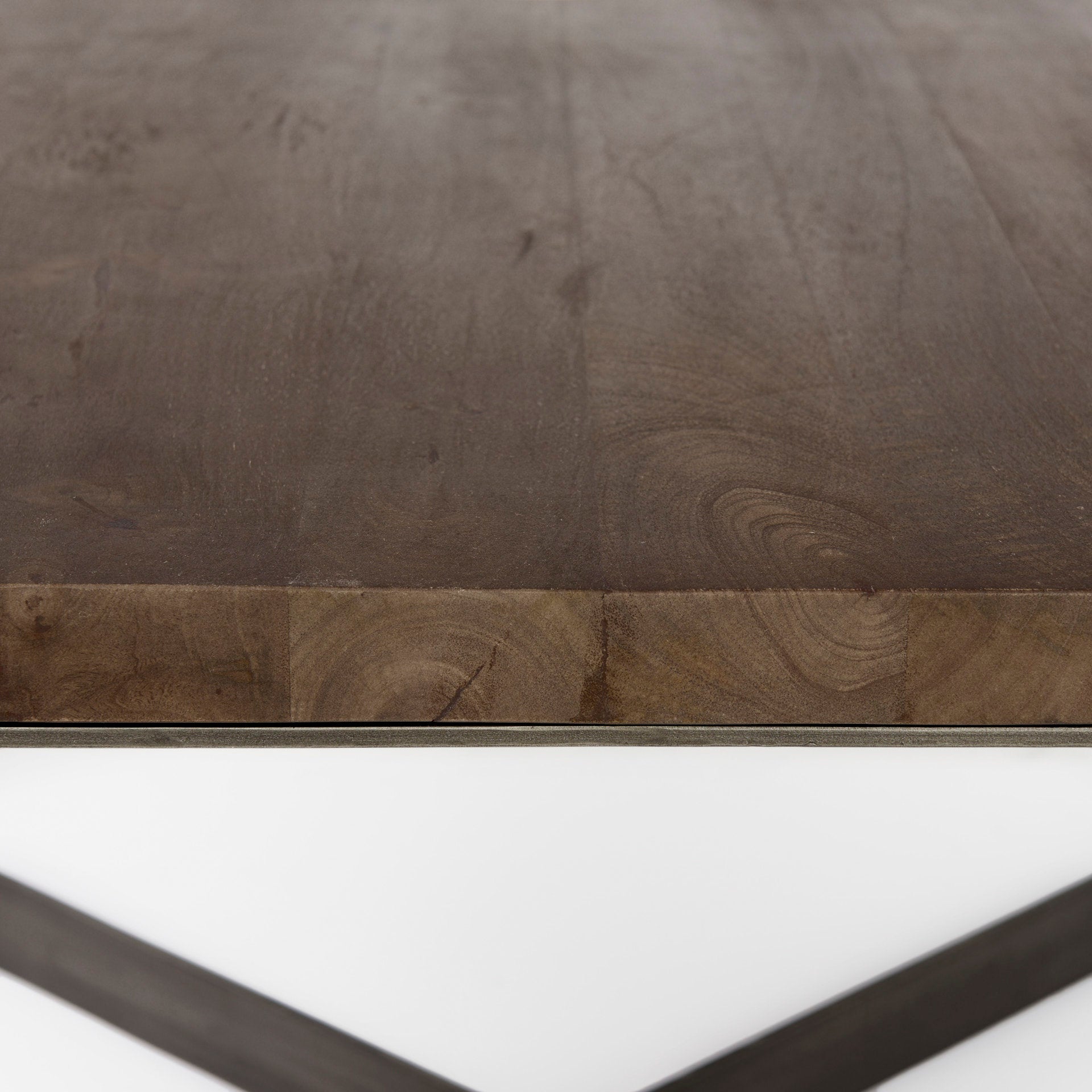 Faye 34L x 34W x 17H Medium Brown Wood W/Antique Nickel Metal Base Square Coffee Table - Central Designs