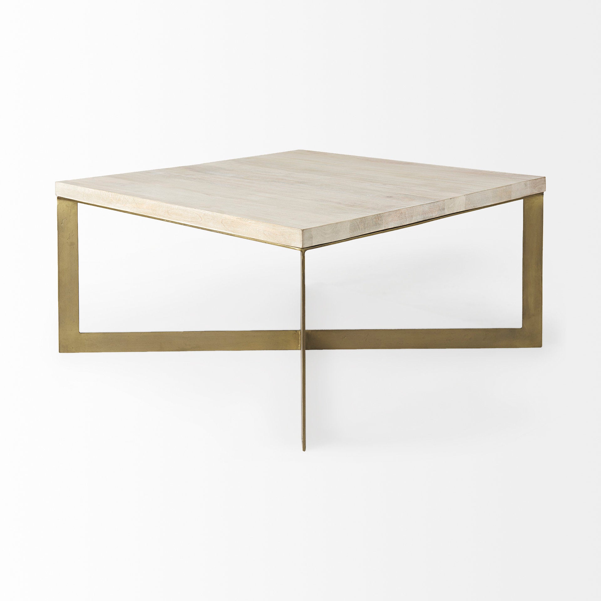 Faye 34L x 34W x 17H Beige Finished Wood W/Gold Metal Base Square Coffee Table - Central Designs