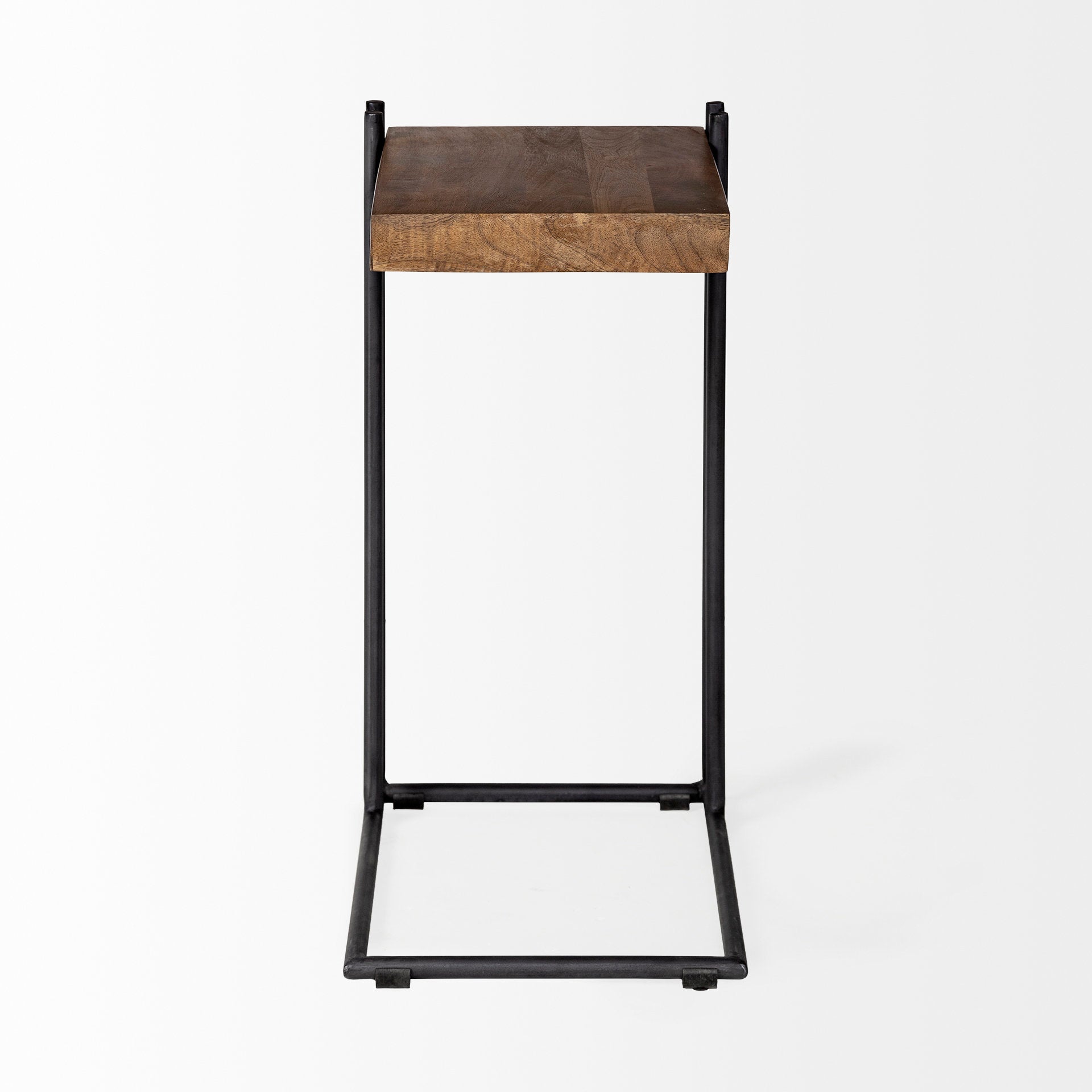 Maddox 16L x 13.5W x 27H Medium Brown Wood w/ Black Metal C - shaped End/Side Table - Central Designs