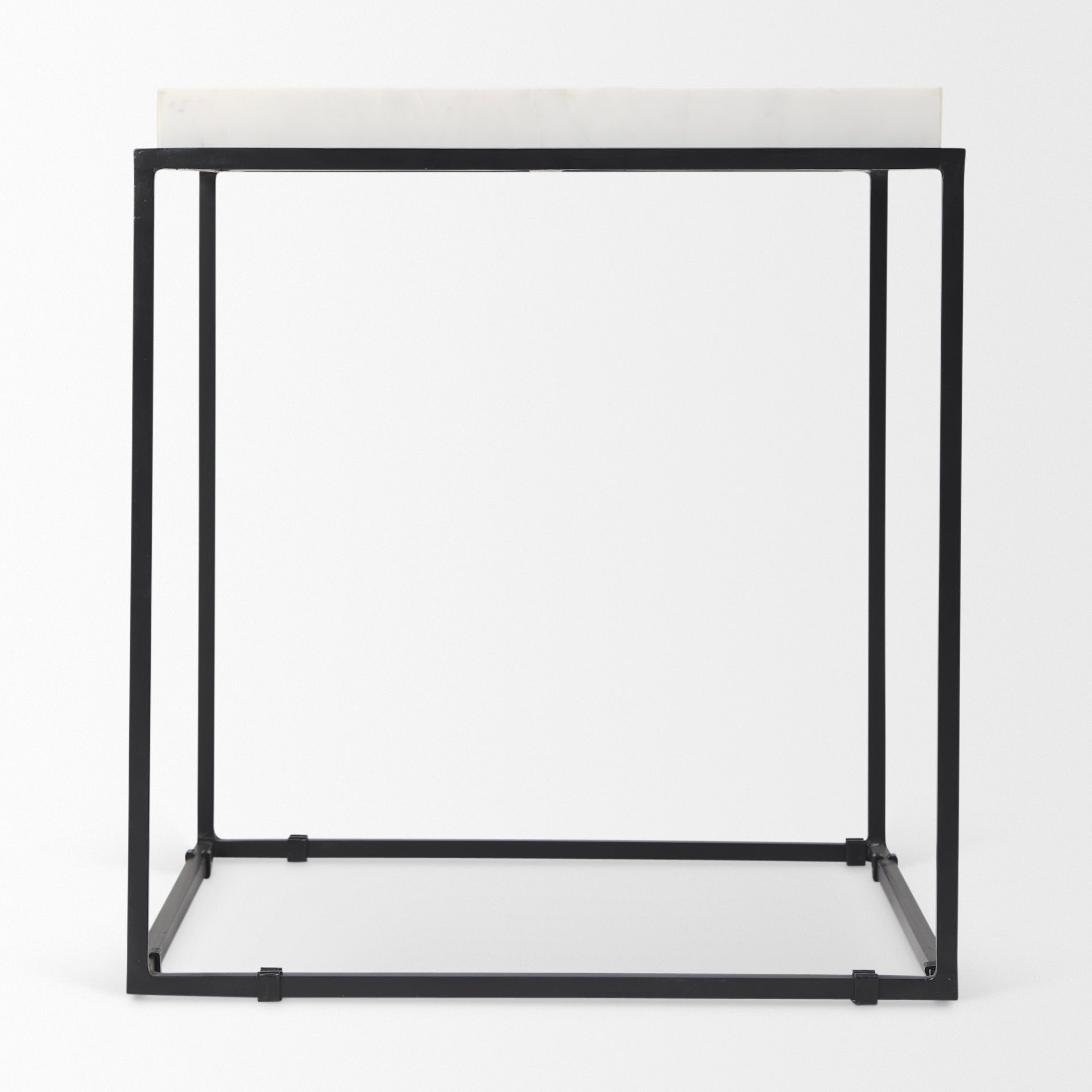 Nathan II 18" x 20" Square Top White Marble and Black Metal End/Side Table - Central Designs