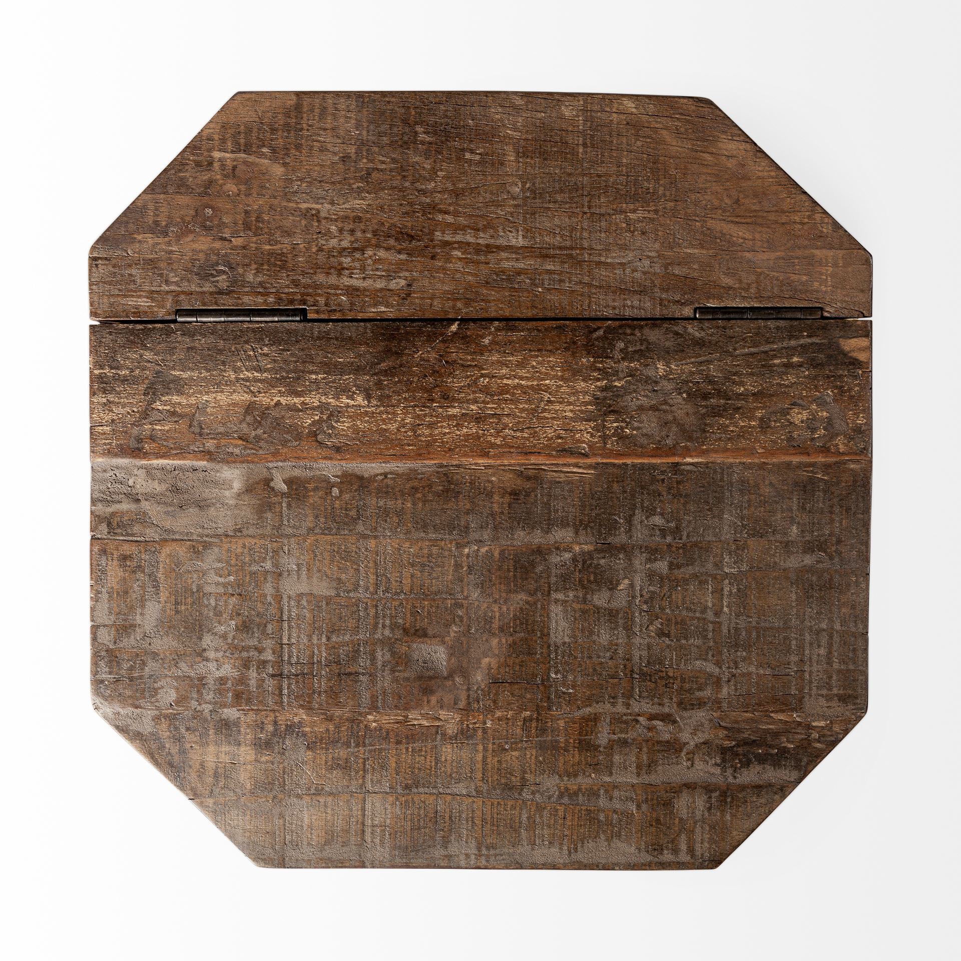 Esagono Octagonal Gold Metal - Clad Reclaimed Wood End/Side Table w/ Storage - Central Designs