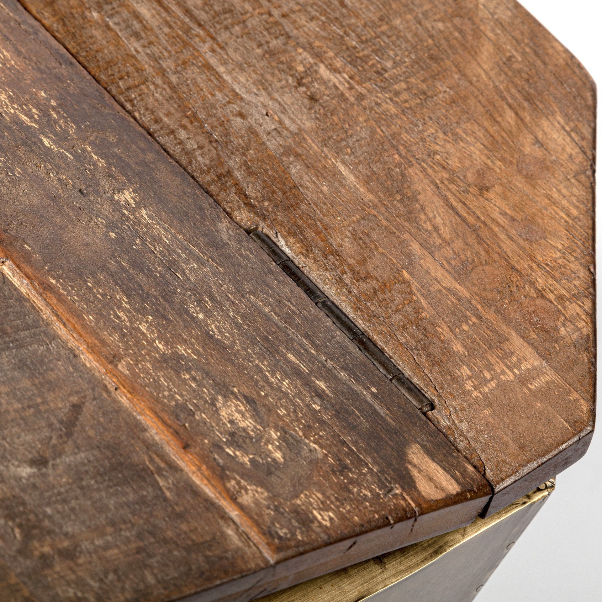 Esagono Octagonal Gold Metal - Clad Reclaimed Wood End/Side Table w/ Storage - Central Designs