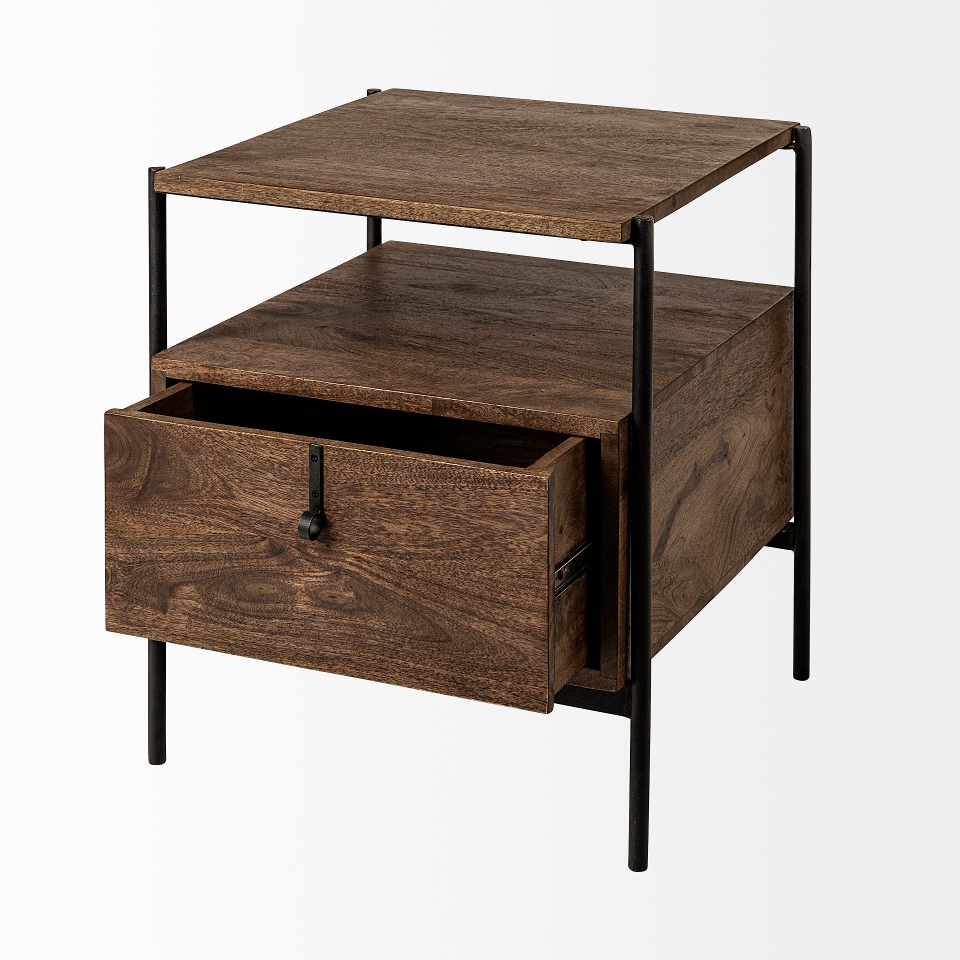 Glenn I 20L x 21W x 24H Dark Brown Wood w/ Black Iron Frame Square End/Side Table - Central Designs